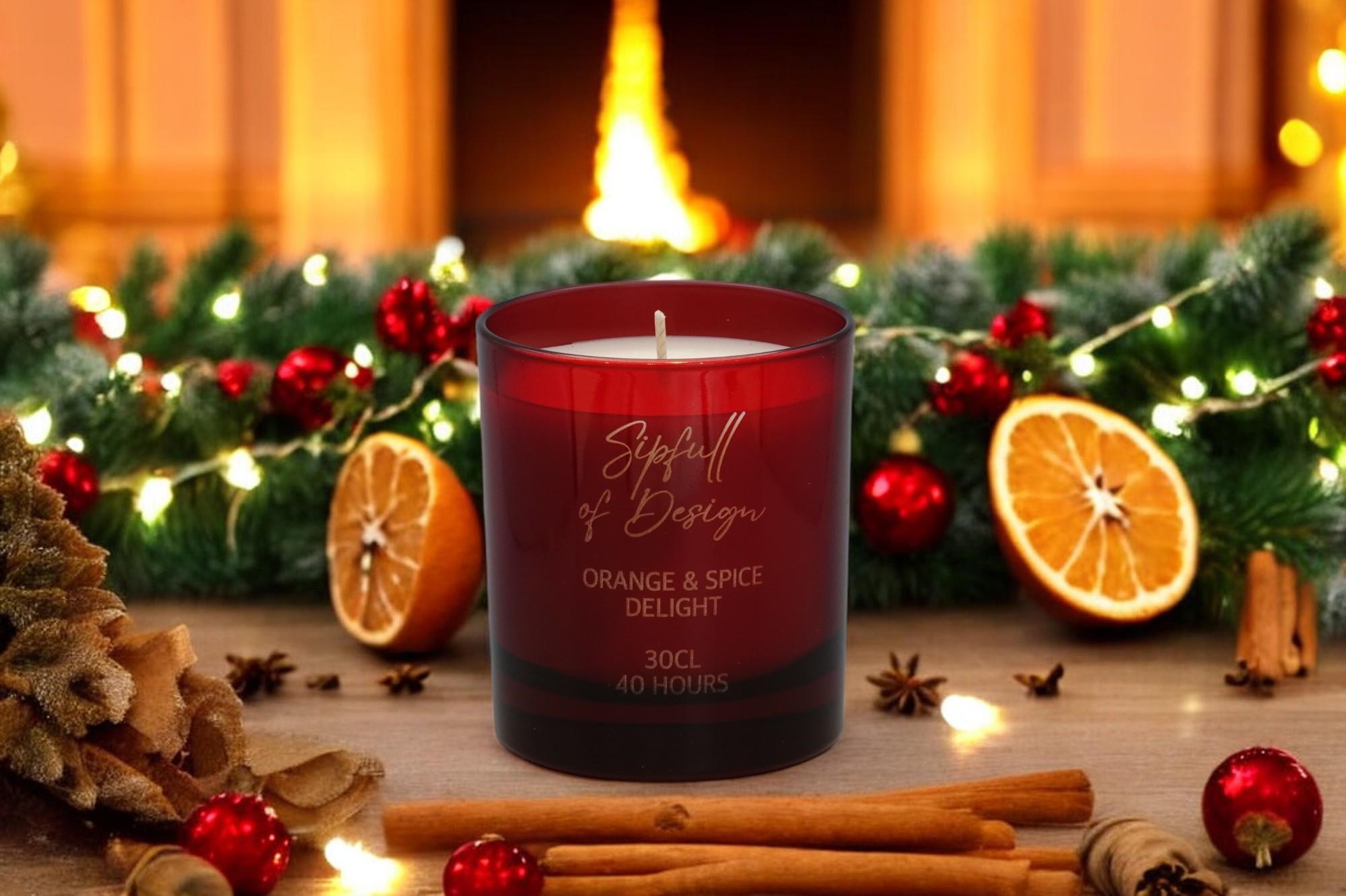 Orange and Spice Delight Luxury Scented Natural Wax Personalised Candle - 40+ hours burn time - Sipfull of Design