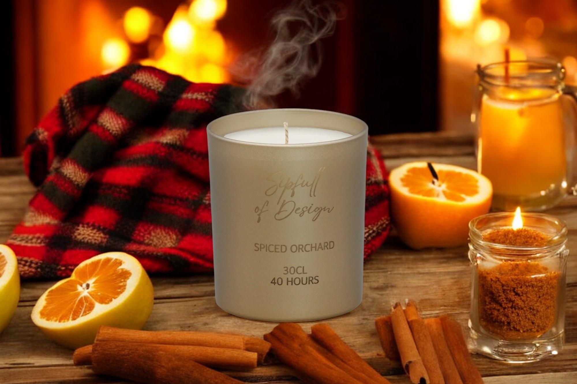 Spiced Orchard Luxury Scented Natural Wax Personalised Candle - 40+ hours burn time - Sipfull of Design
