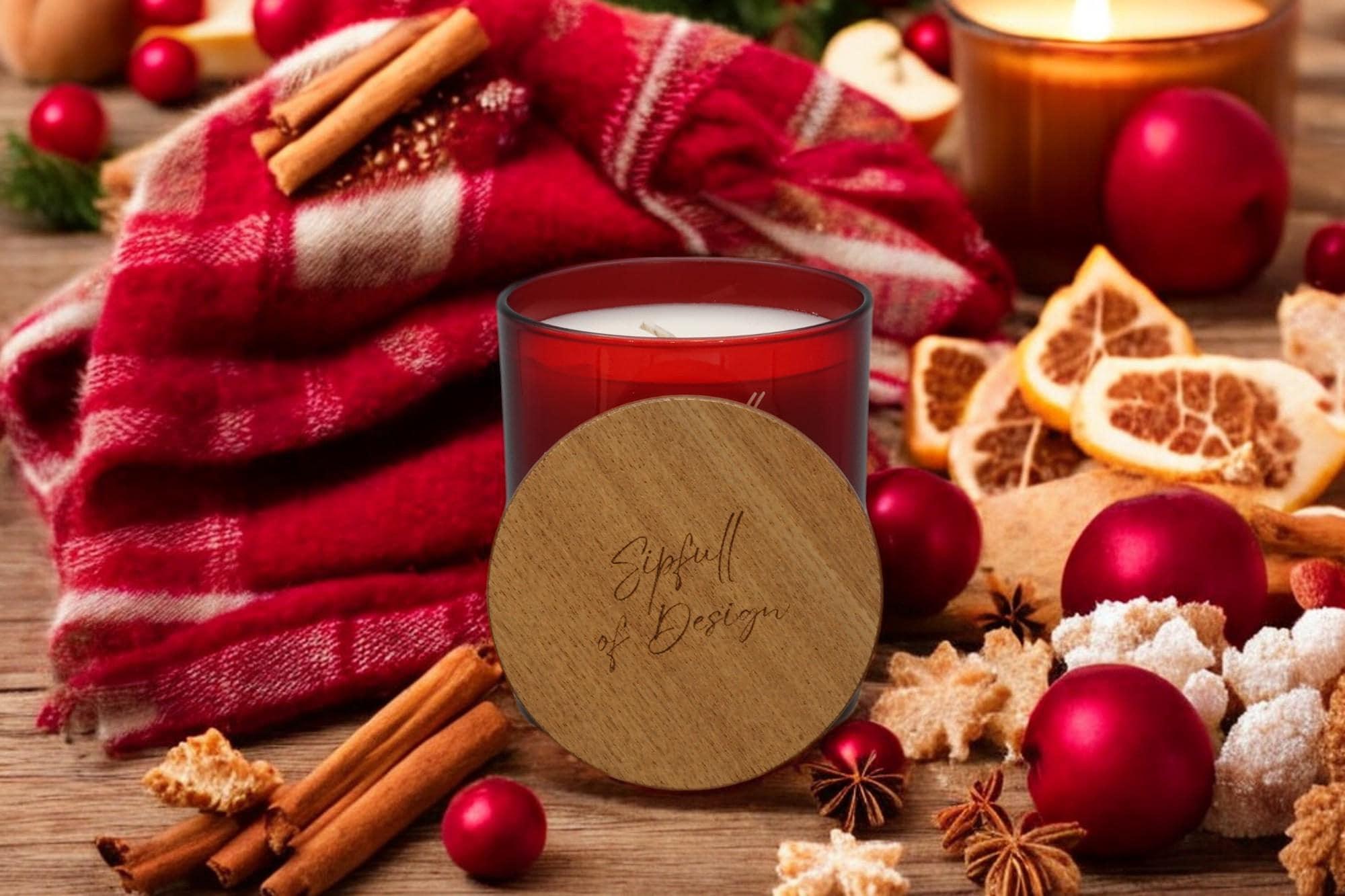 Festive Spice & Cranberry Luxury Scented Natural Wax Personalised Candle - 40+ hours burn time - Sipfull of Design