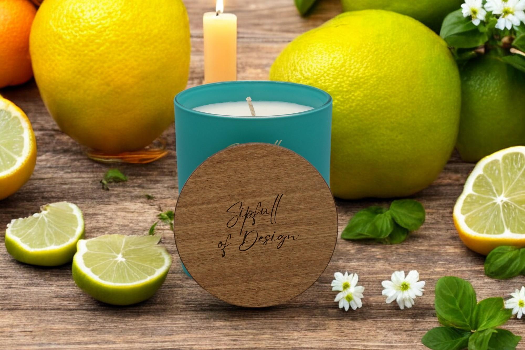 Citrus Grove Escape Luxury Scented Natural Wax Personalised Candle - 40+ hours burn time - Sipfull of Design