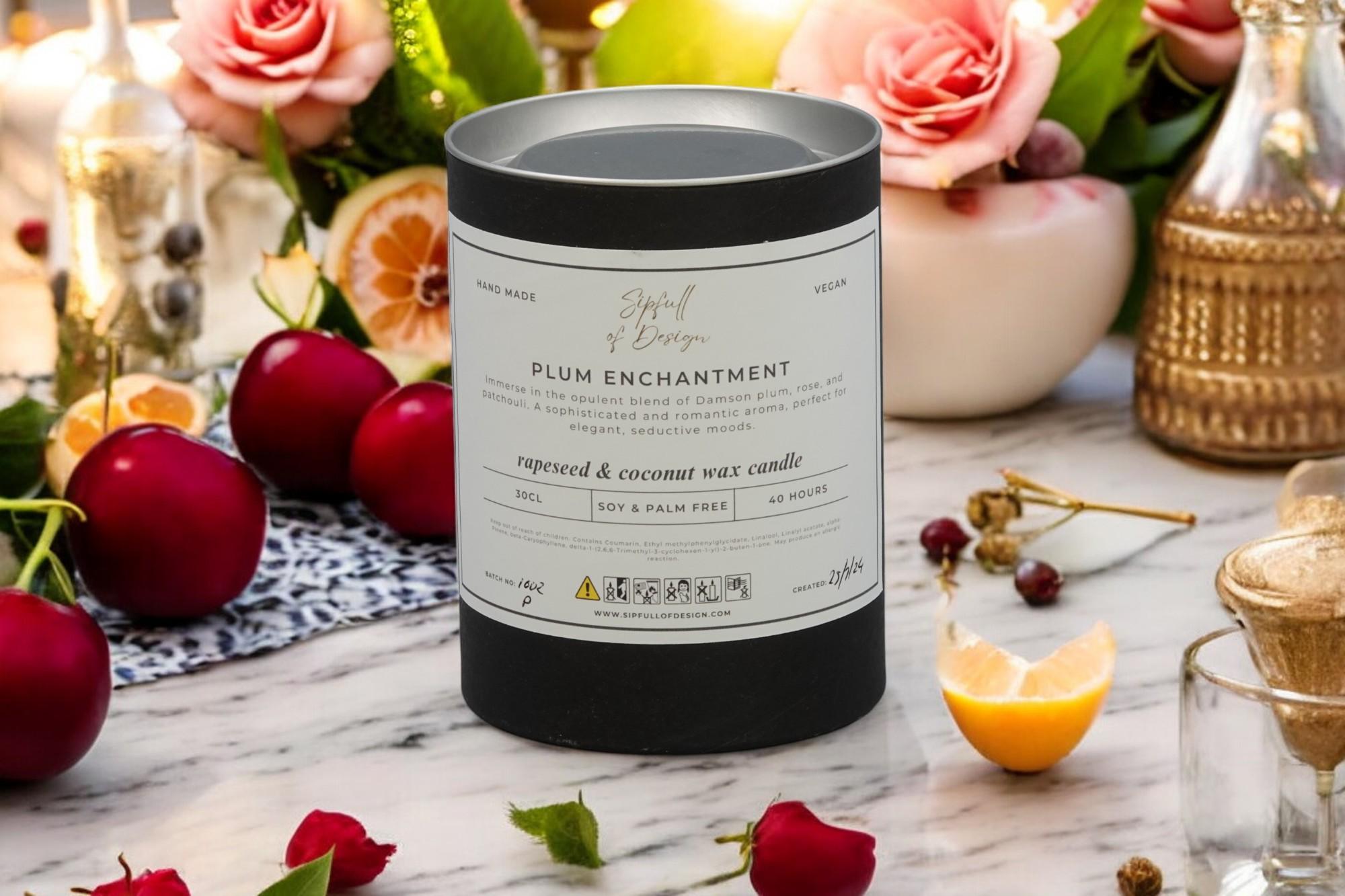 Plum Enchantment Luxury Scented Natural Wax Personalised Candle - 40+ hours burn time - Sipfull of Design