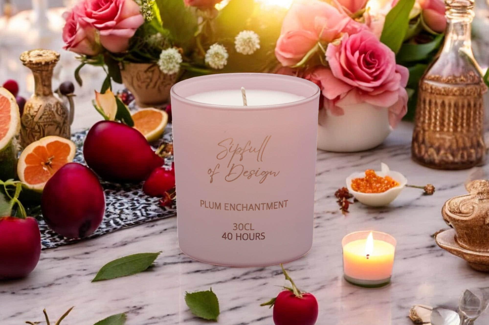 Plum Enchantment Luxury Scented Natural Wax Personalised Candle - 40+ hours burn time - Sipfull of Design