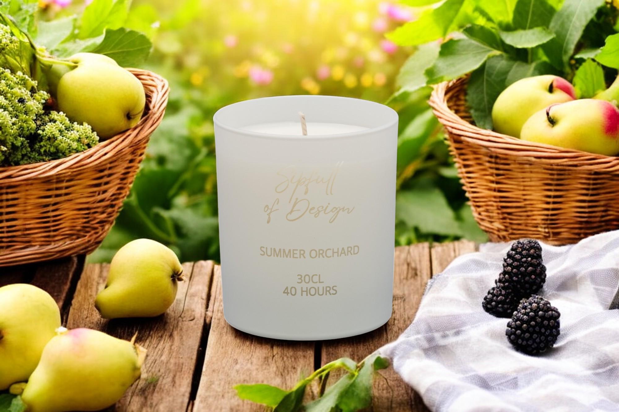Summer Orchard Luxury Scented Natural Wax Personalised Candle - 40+ hours burn time - Sipfull of Design