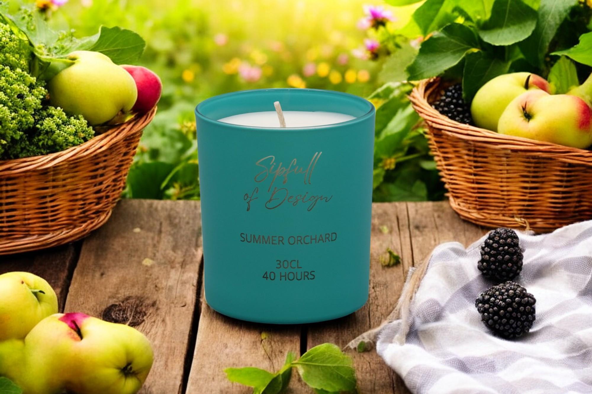 Summer Orchard Luxury Scented Natural Wax Personalised Candle - 40+ hours burn time - Sipfull of Design