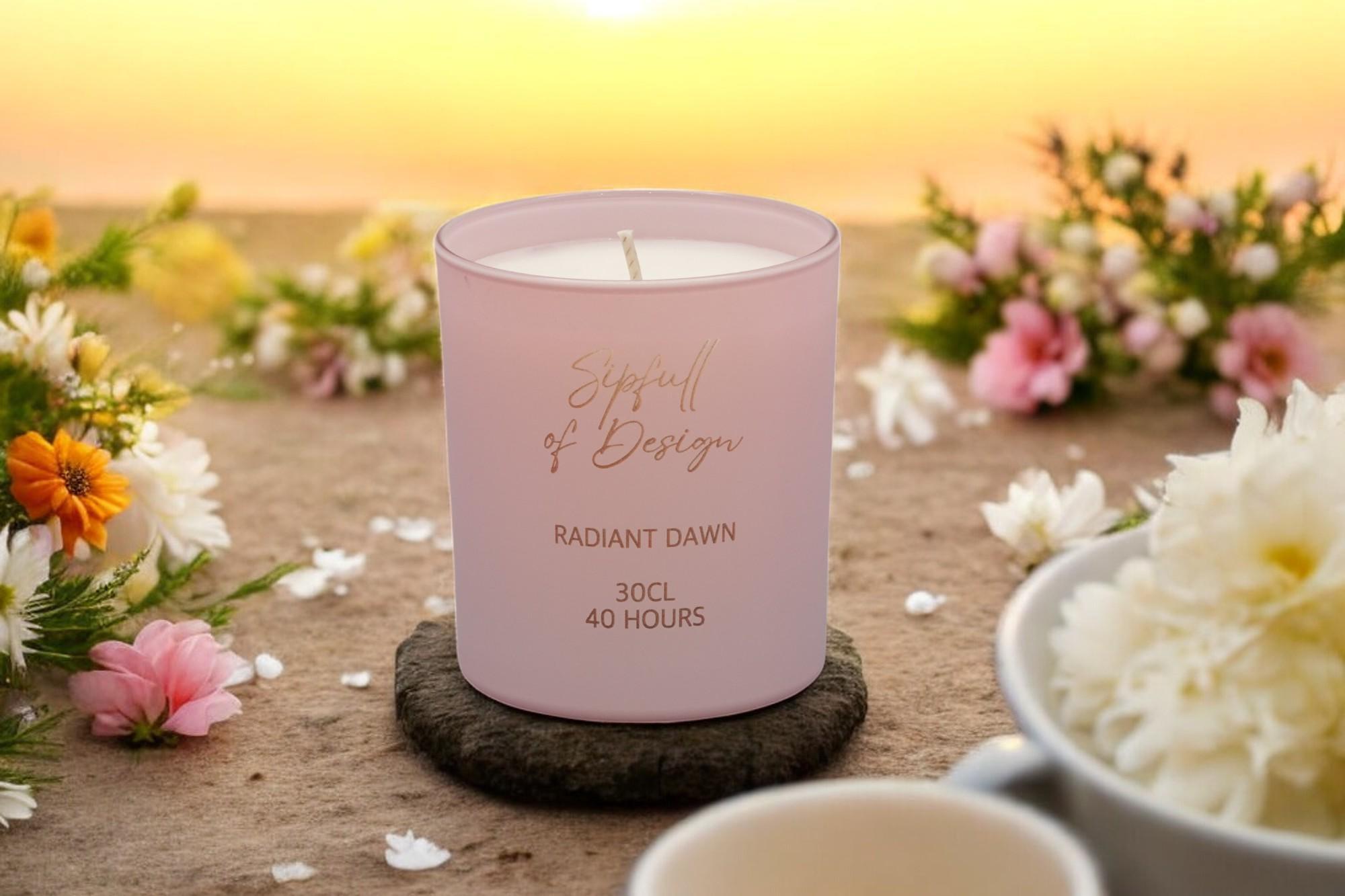 Radiant Dawn Luxury Scented Natural Wax Personalised Candle - 40+ hours burn time - Sipfull of Design