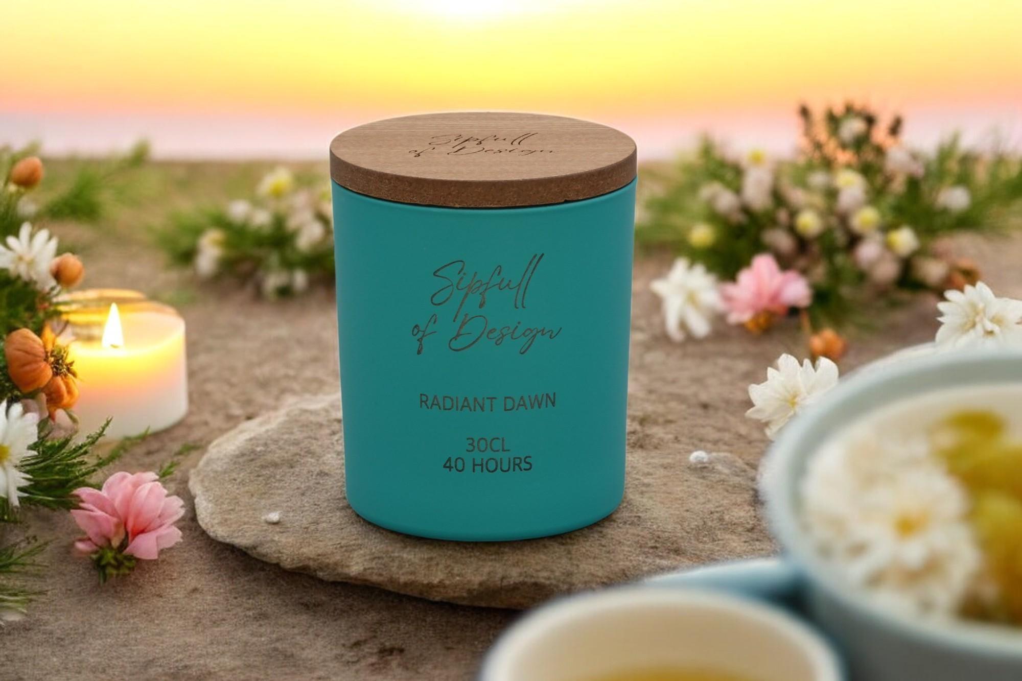 Radiant Dawn Luxury Scented Natural Wax Personalised Candle - 40+ hours burn time - Sipfull of Design