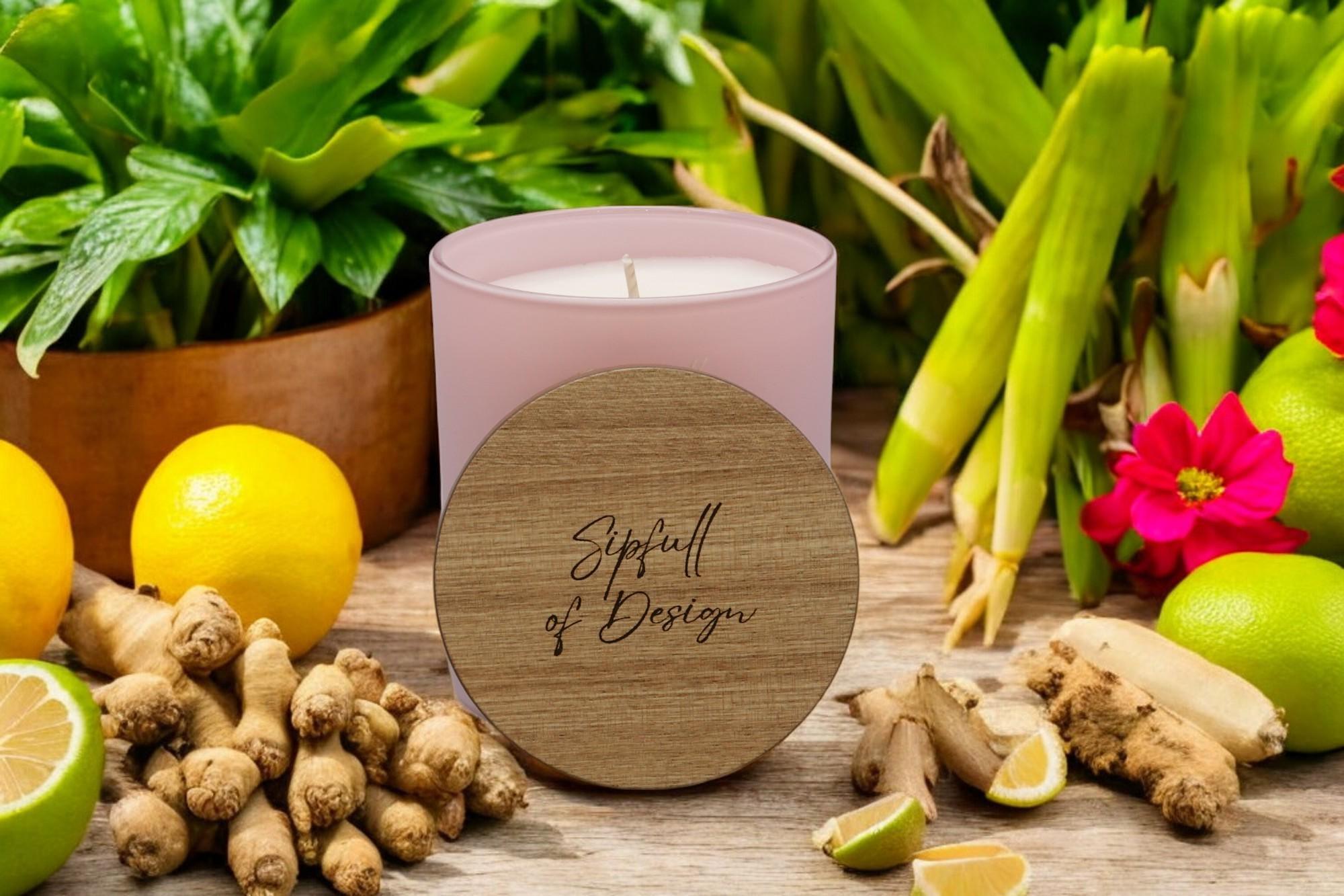 Zesty Oasis Luxury Scented Natural Wax Personalised Candle - 40+ hours burn time - Sipfull of Design