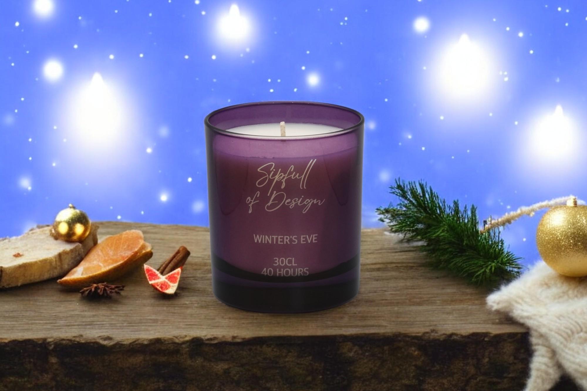 Winter's Eve Luxury Scented Natural Wax Personalised Candle - 40+ hours burn time - Sipfull of Design