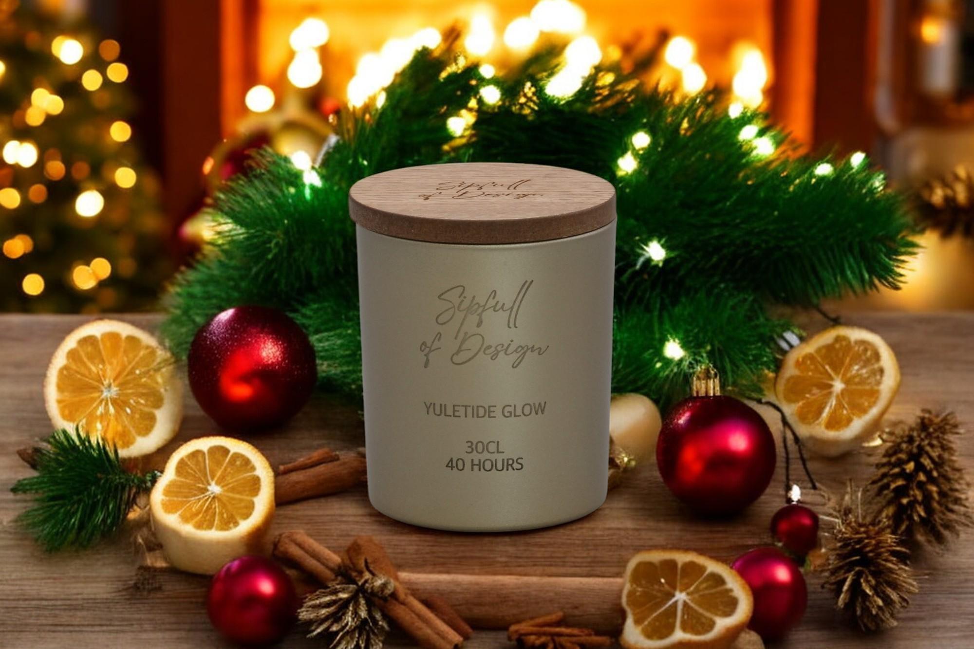 Yuletide Glow Luxury Scented Natural Wax Personalised Candle - 40+ hours burn time - Sipfull of Design