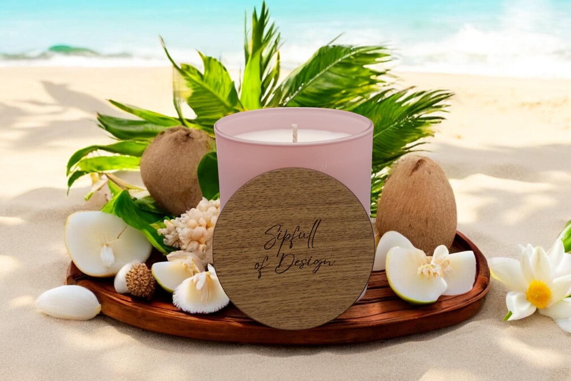 Tropical Serenity Luxury Scented Natural Wax Personalised Candle - 40+ hours burn time - Sipfull of Design