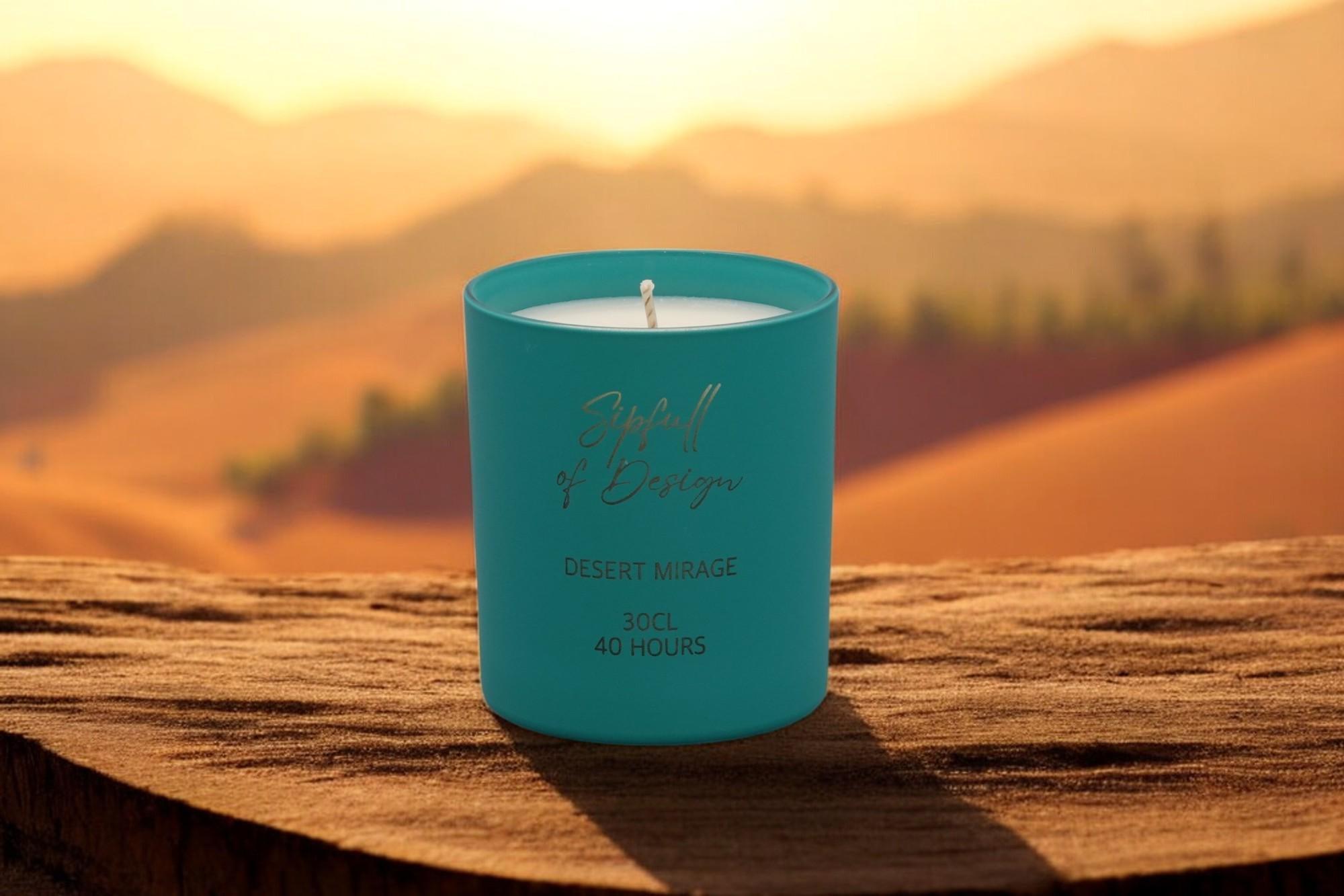 Desert Mirage Luxury Scented Natural Wax Personalised Candle - 40+ hours burn time - Sipfull of Design