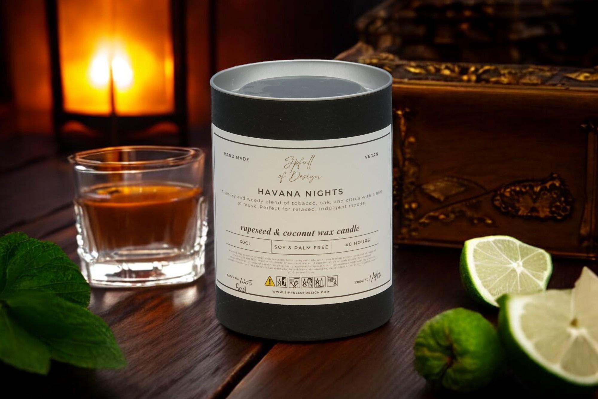 Smoked Oak & Citrus Luxury Scented Natural Wax Personalised Candle - 40+ hours burn time - Sipfull of Design