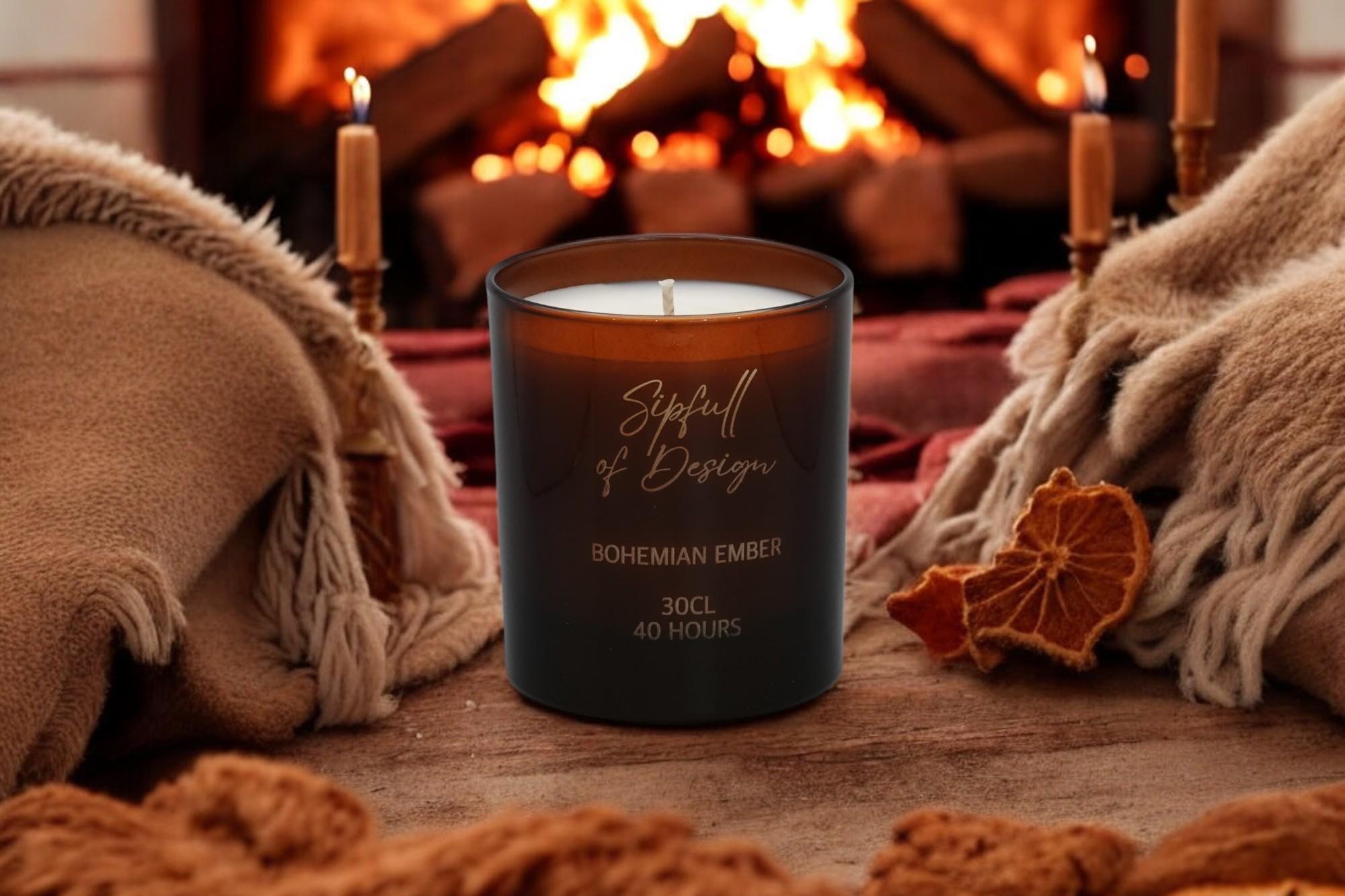 Bohemian Ember Luxury Scented Natural Wax Personalised Candle - 40+ hours burn time - Sipfull of Design