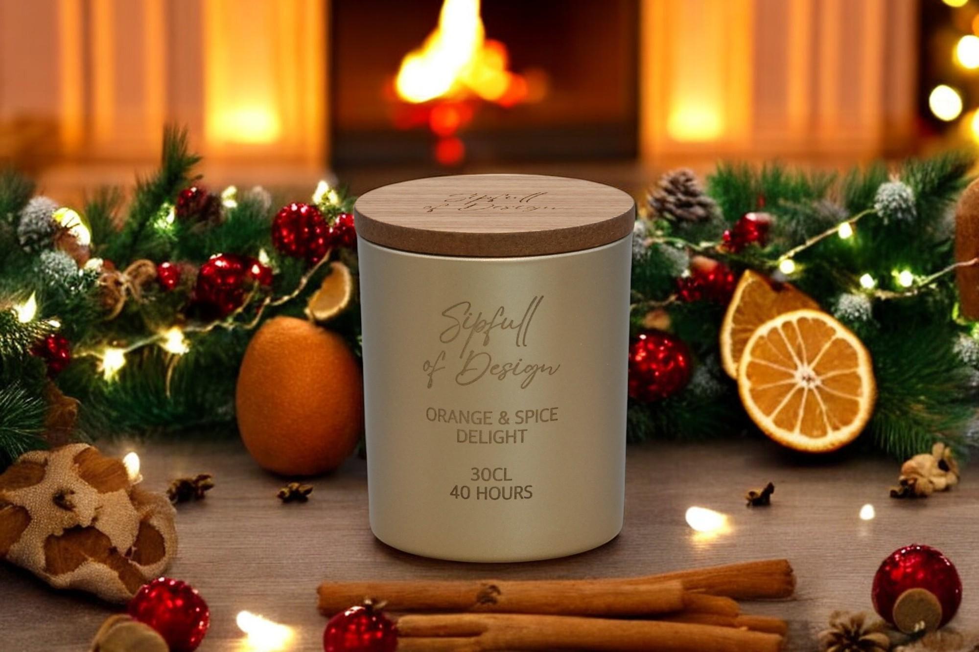 Orange and Spice Delight Luxury Scented Natural Wax Personalised Candle - 40+ hours burn time - Sipfull of Design