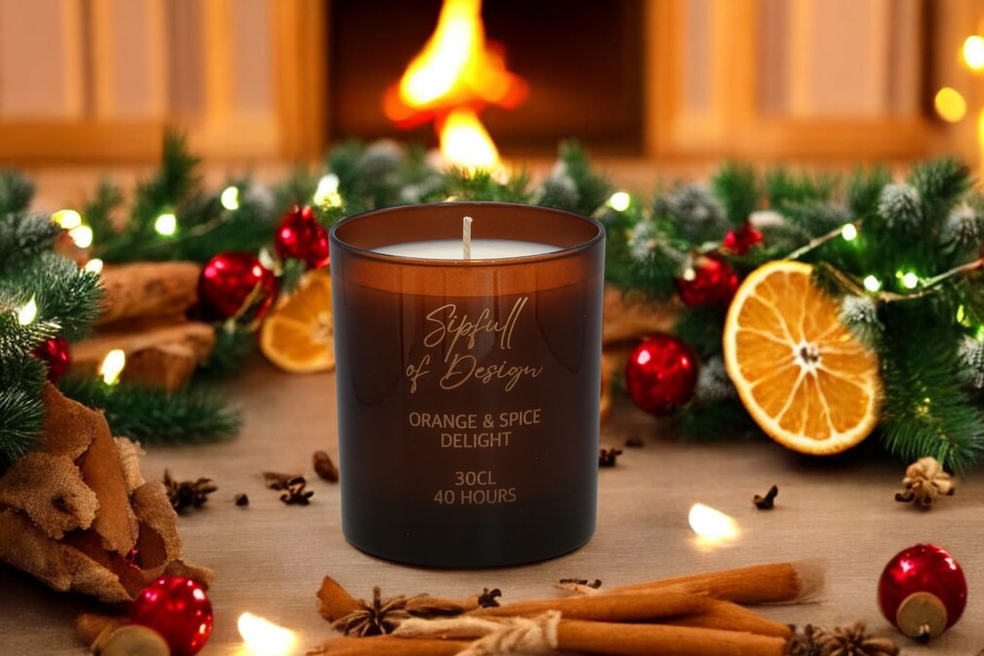 Orange and Spice Delight Luxury Scented Natural Wax Personalised Candle - 40+ hours burn time - Sipfull of Design