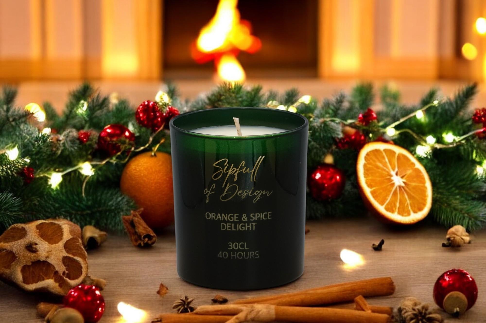 Orange and Spice Delight Luxury Scented Natural Wax Personalised Candle - 40+ hours burn time - Sipfull of Design