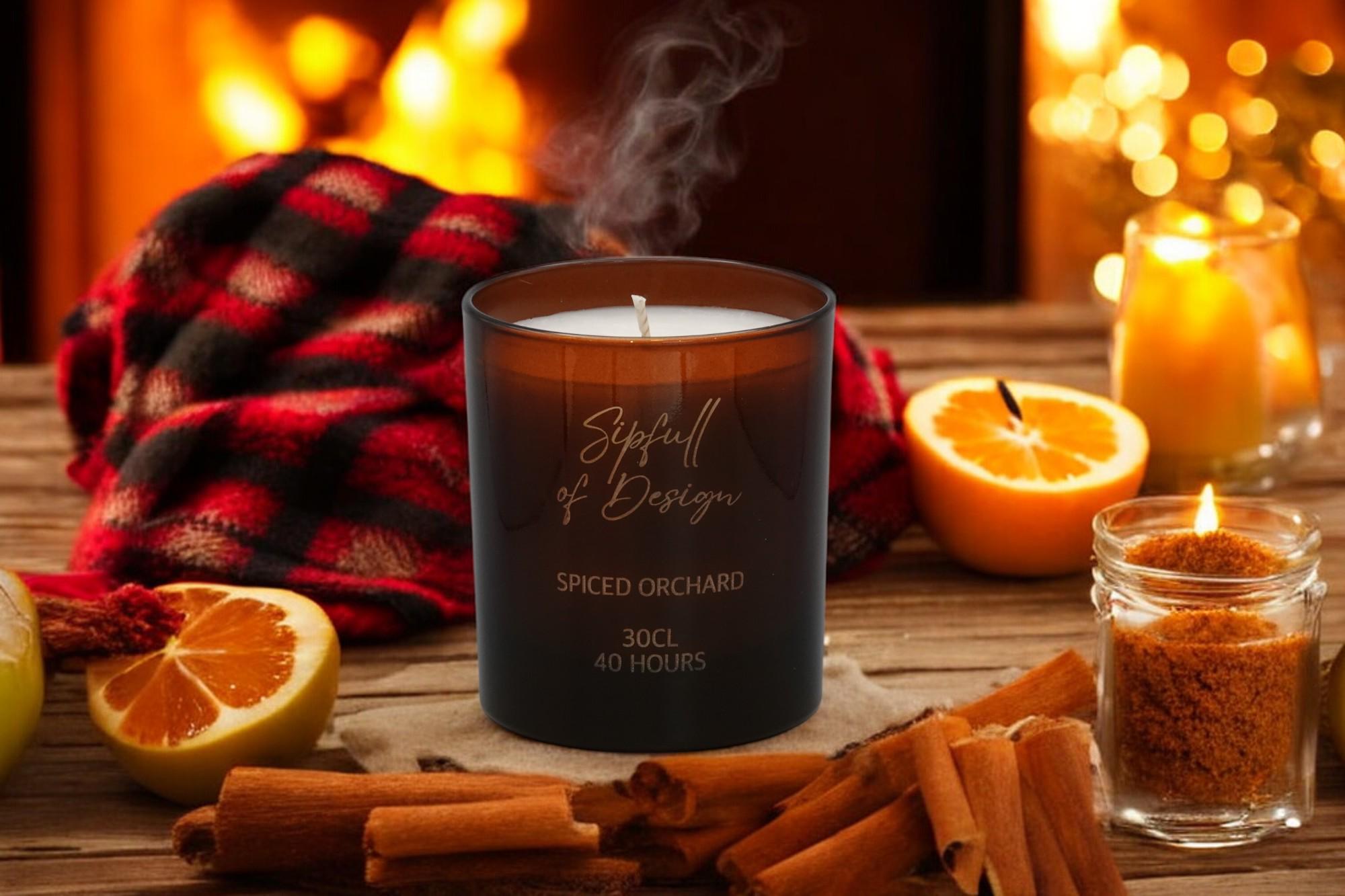Spiced Orchard Luxury Scented Natural Wax Personalised Candle - 40+ hours burn time - Sipfull of Design