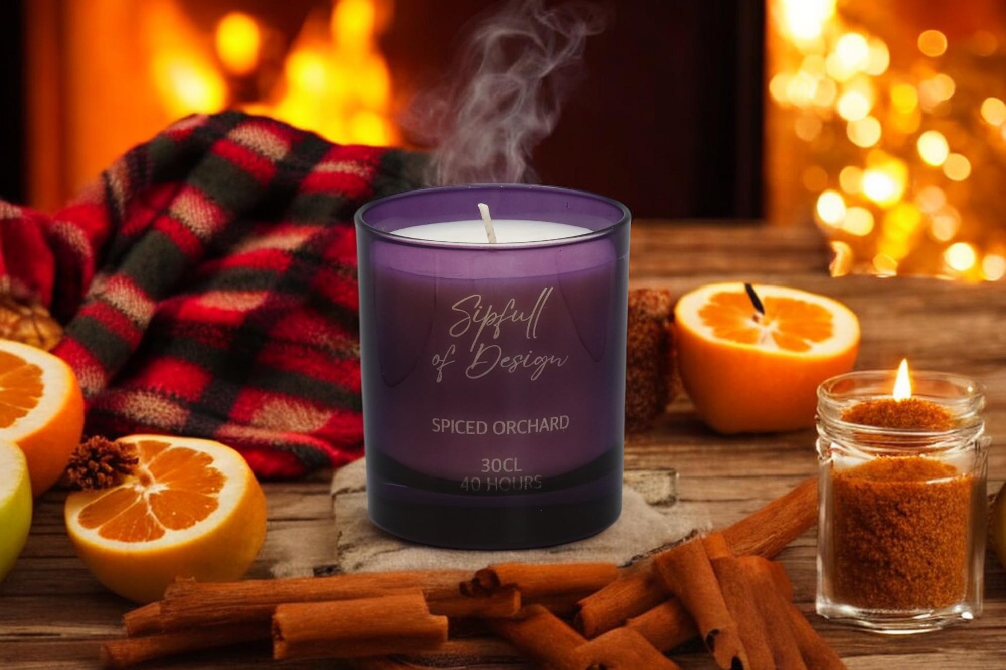 Spiced Orchard Luxury Scented Natural Wax Personalised Candle - 40+ hours burn time - Sipfull of Design