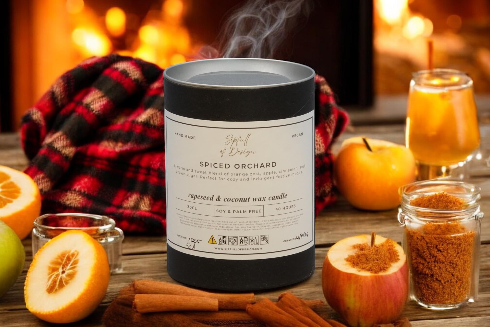 Spiced Orchard Luxury Scented Natural Wax Personalised Candle - 40+ hours burn time - Sipfull of Design
