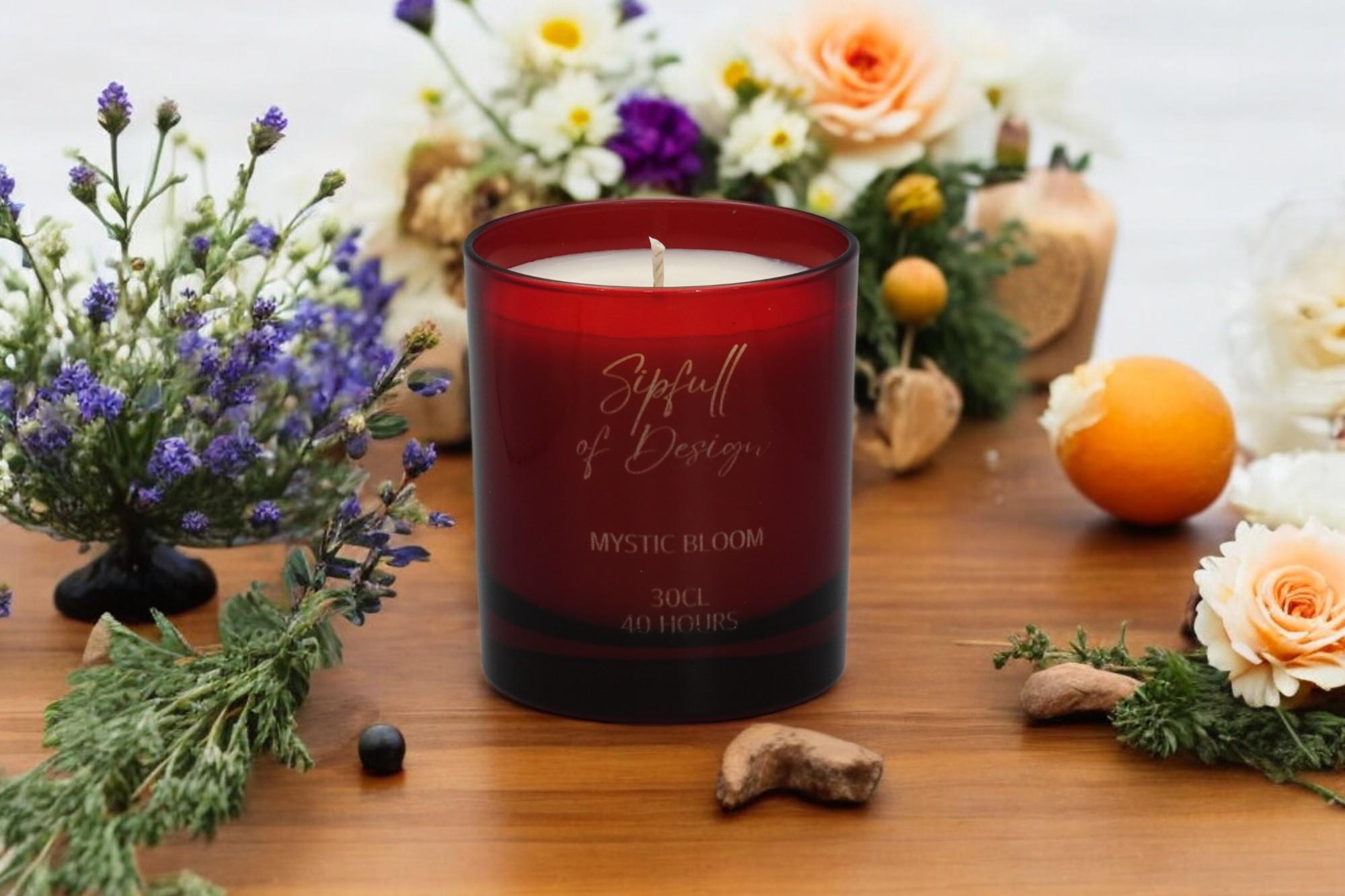 Mystic Bloom Luxury Scented Natural Wax Personalised Candle - 40+ hours burn time - Sipfull of Design