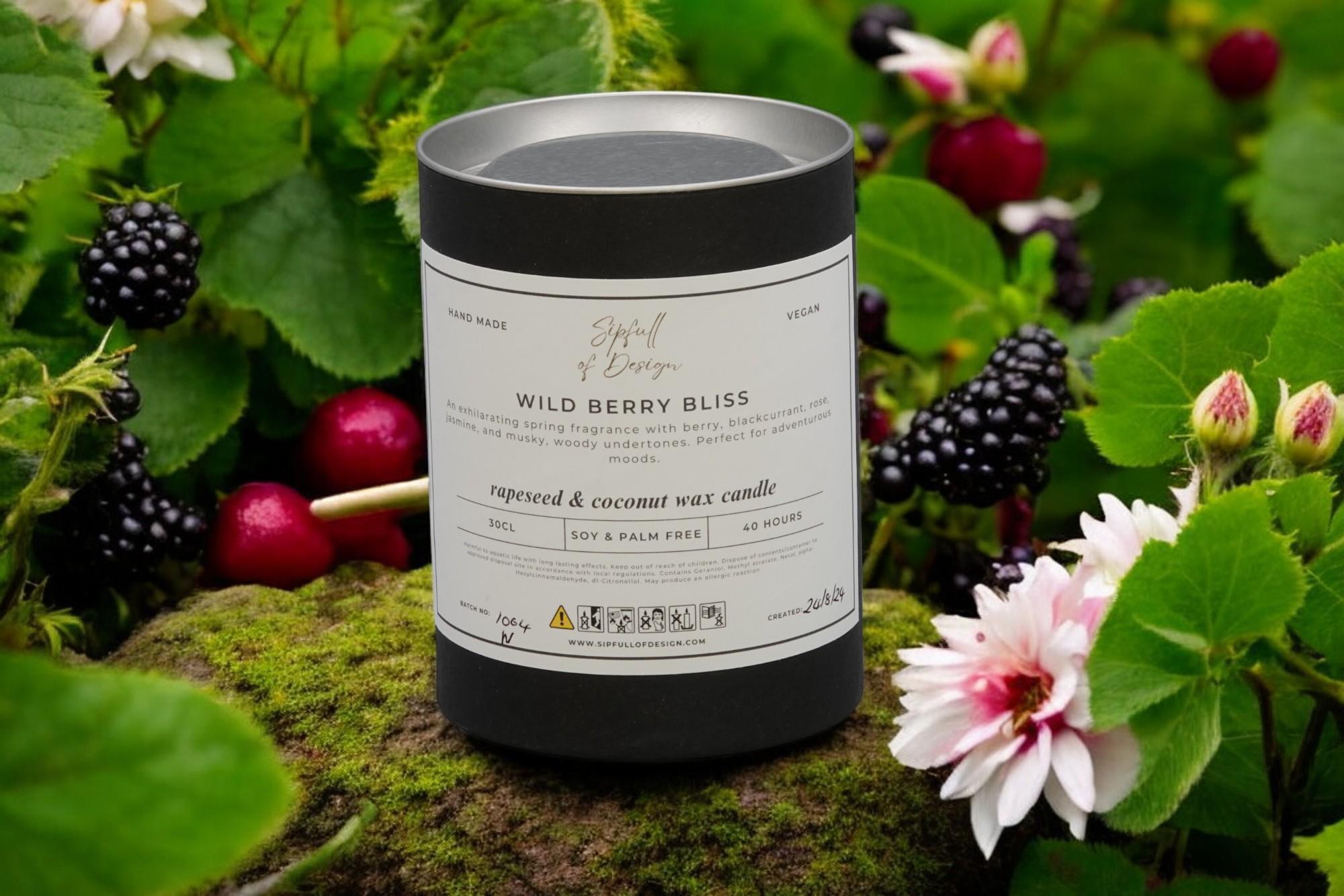 Wild Berry Bliss Luxury Scented Natural Wax Personalised Candle - 40+ hours burn time - Sipfull of Design