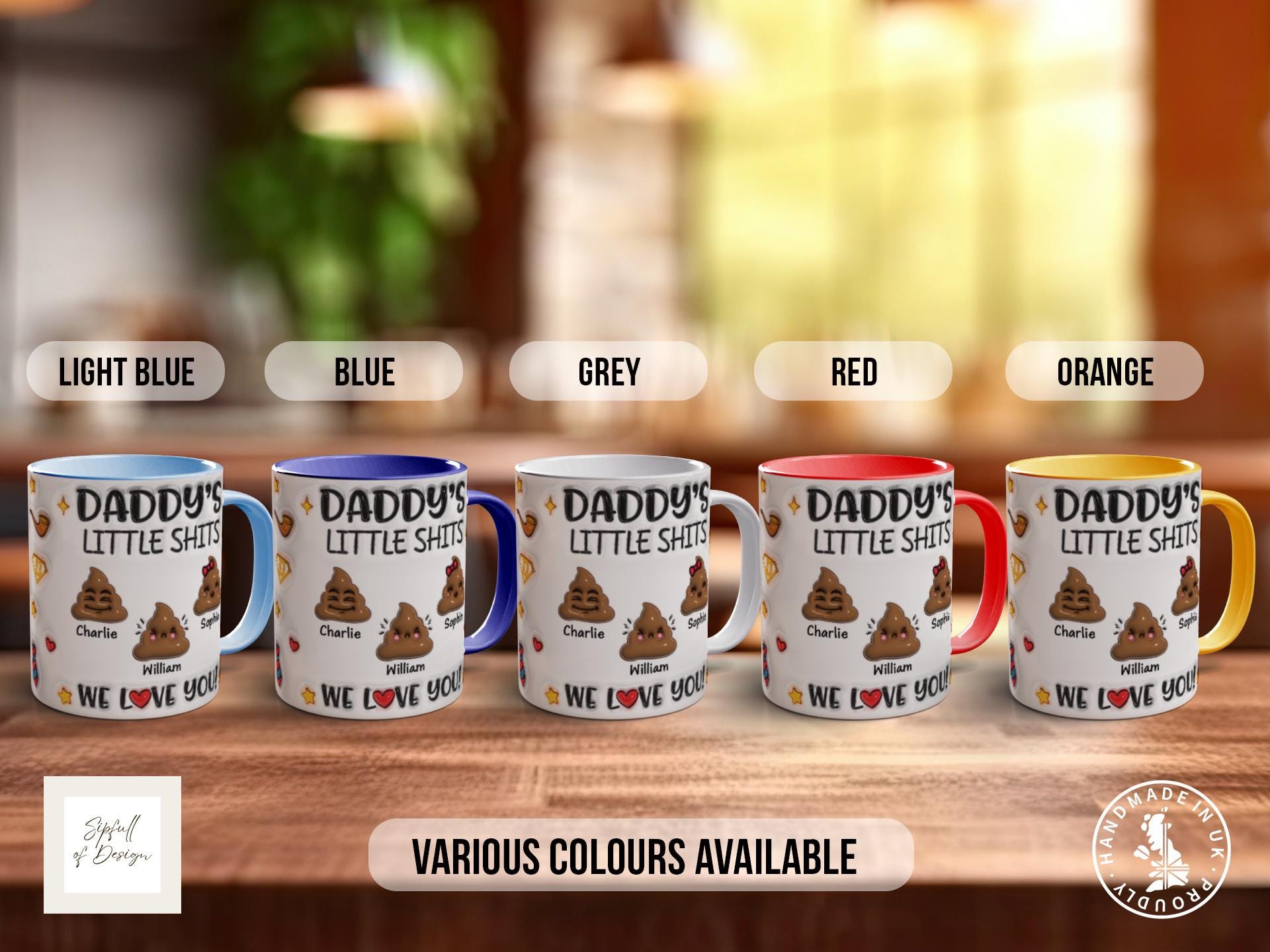 Personalised Daddy’s Little Shits Mug, Funny Custom Dad Gift, Add Kids’ Names & Emojis, Father’s Day Coffee Cup