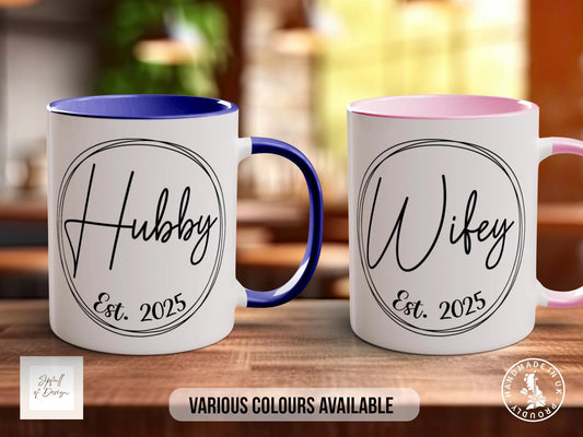Wifey And Hubby Est 2025 Wedding Coloured Mug - Sipfull of Design