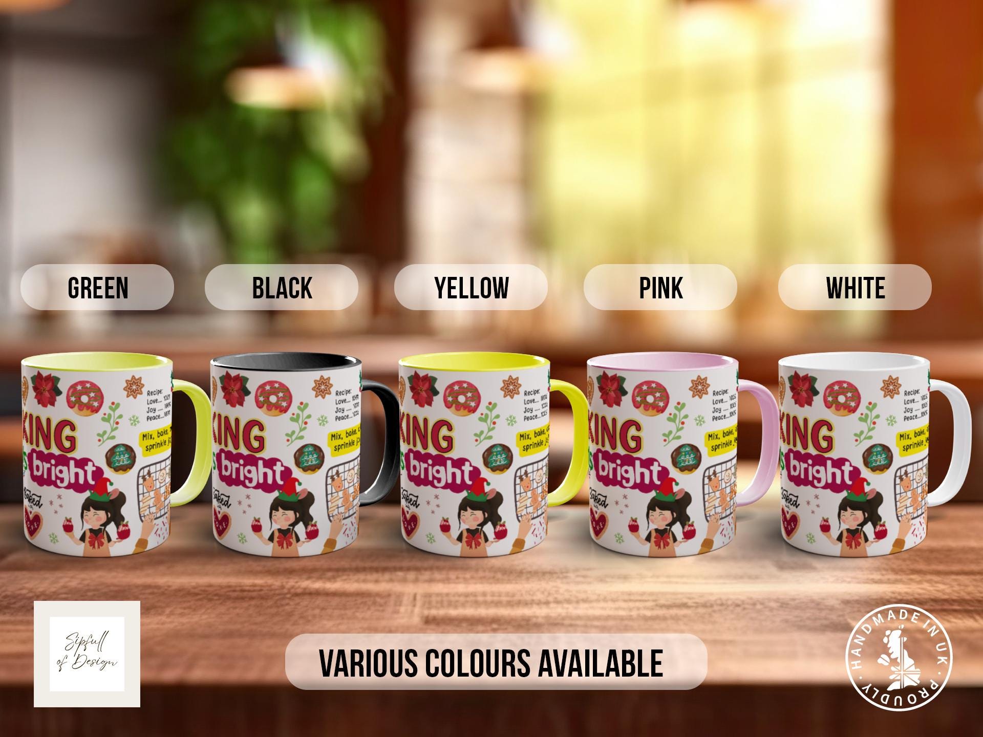 Baking Spirits Bright Festive Mug, Motivational Coloured Mug, Uplifting Mug of Positivity, Inspirational Gift Idea