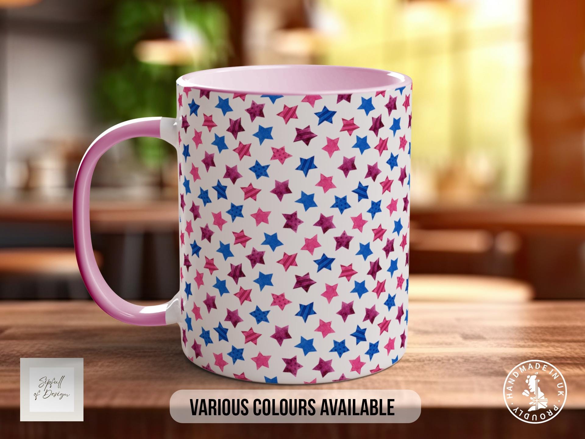 Stars Pattern Full Wrap Coloured Art Mug - Design 1