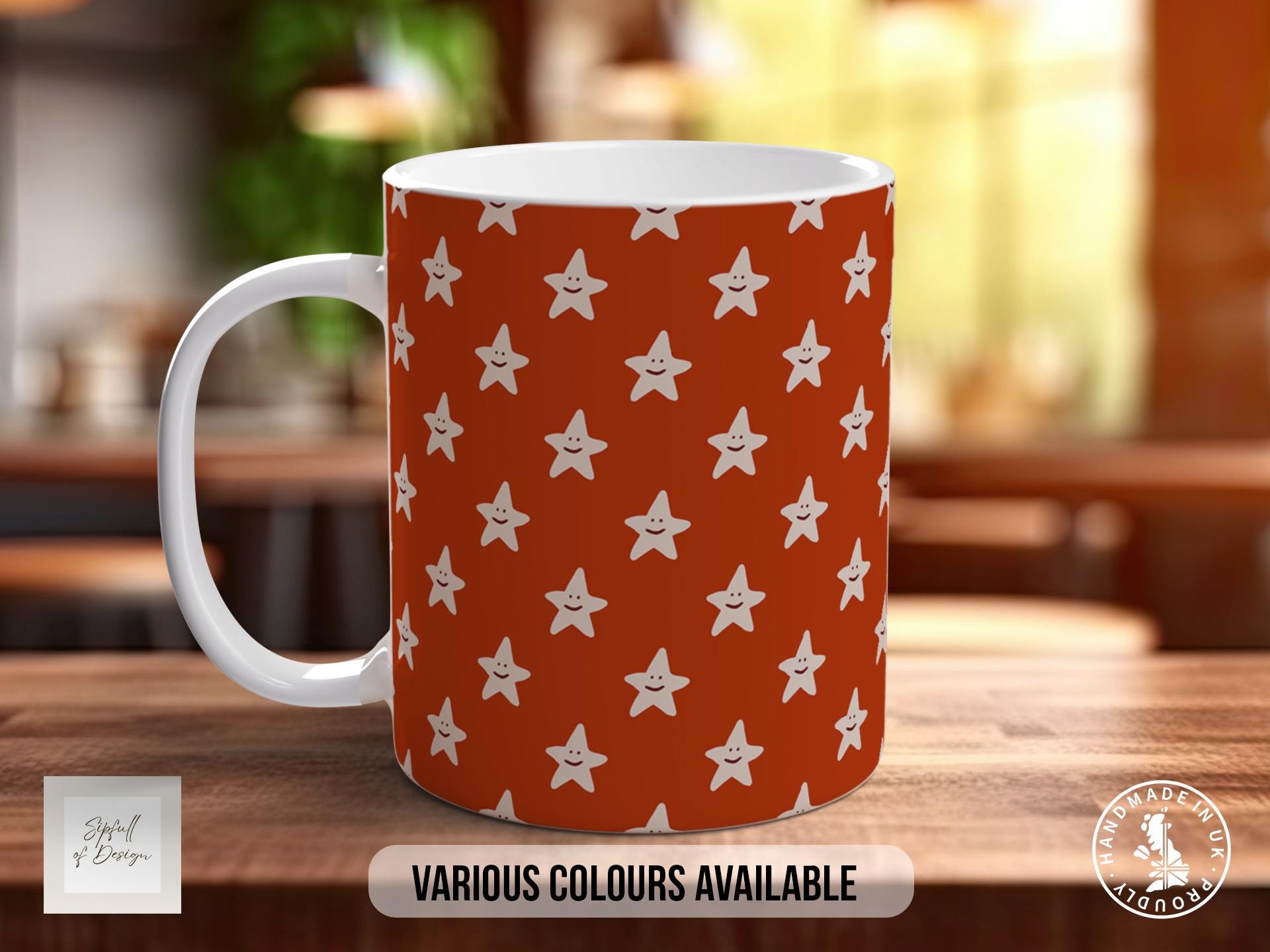 Smiley Stars Pattern Full Wrap Coloured Art Mug - Design 2