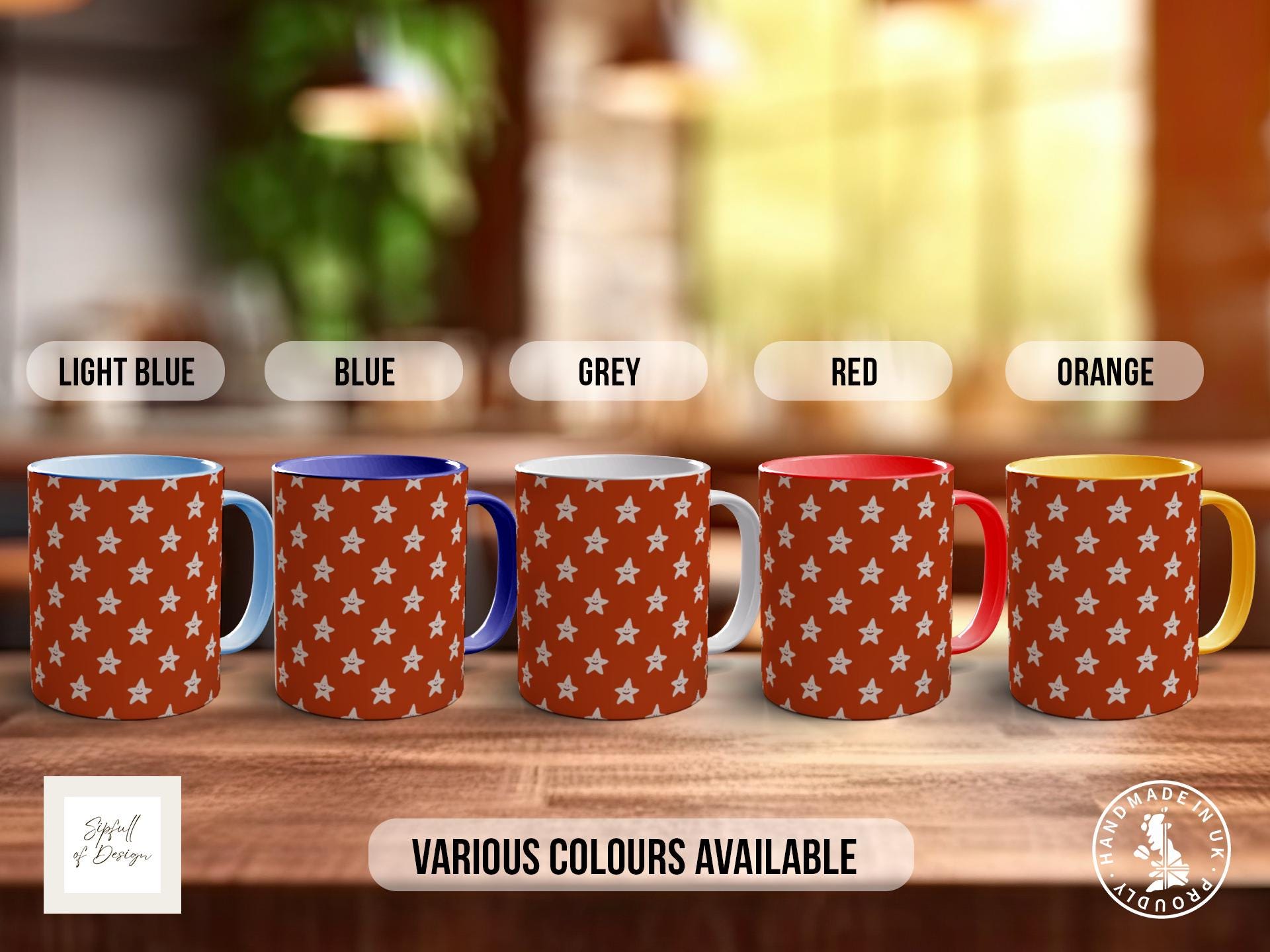 Smiley Stars Pattern Full Wrap Coloured Art Mug - Design 2