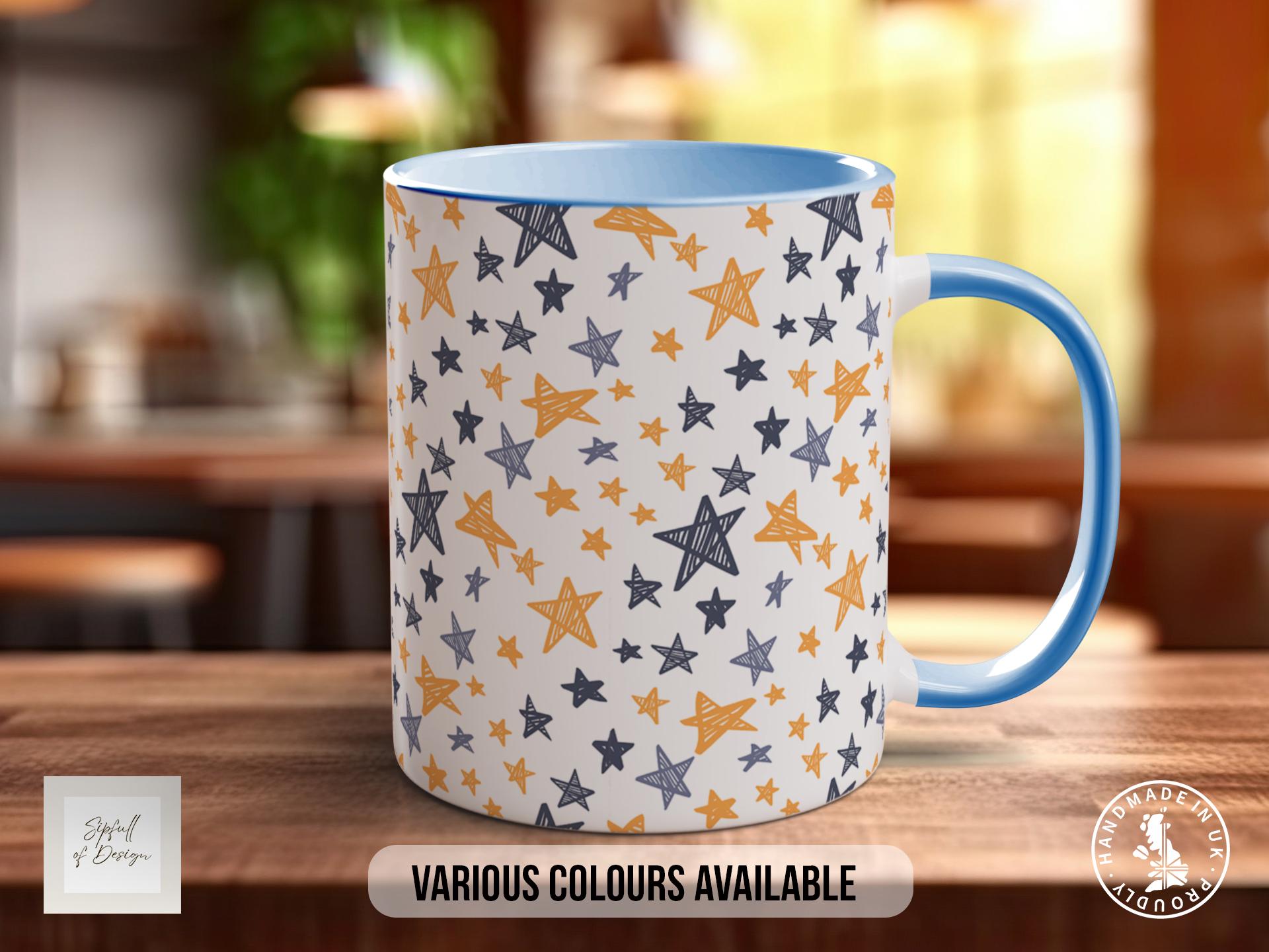 Hand Drawn Stars Pattern Full Wrap Coloured Art Mug - Design 4