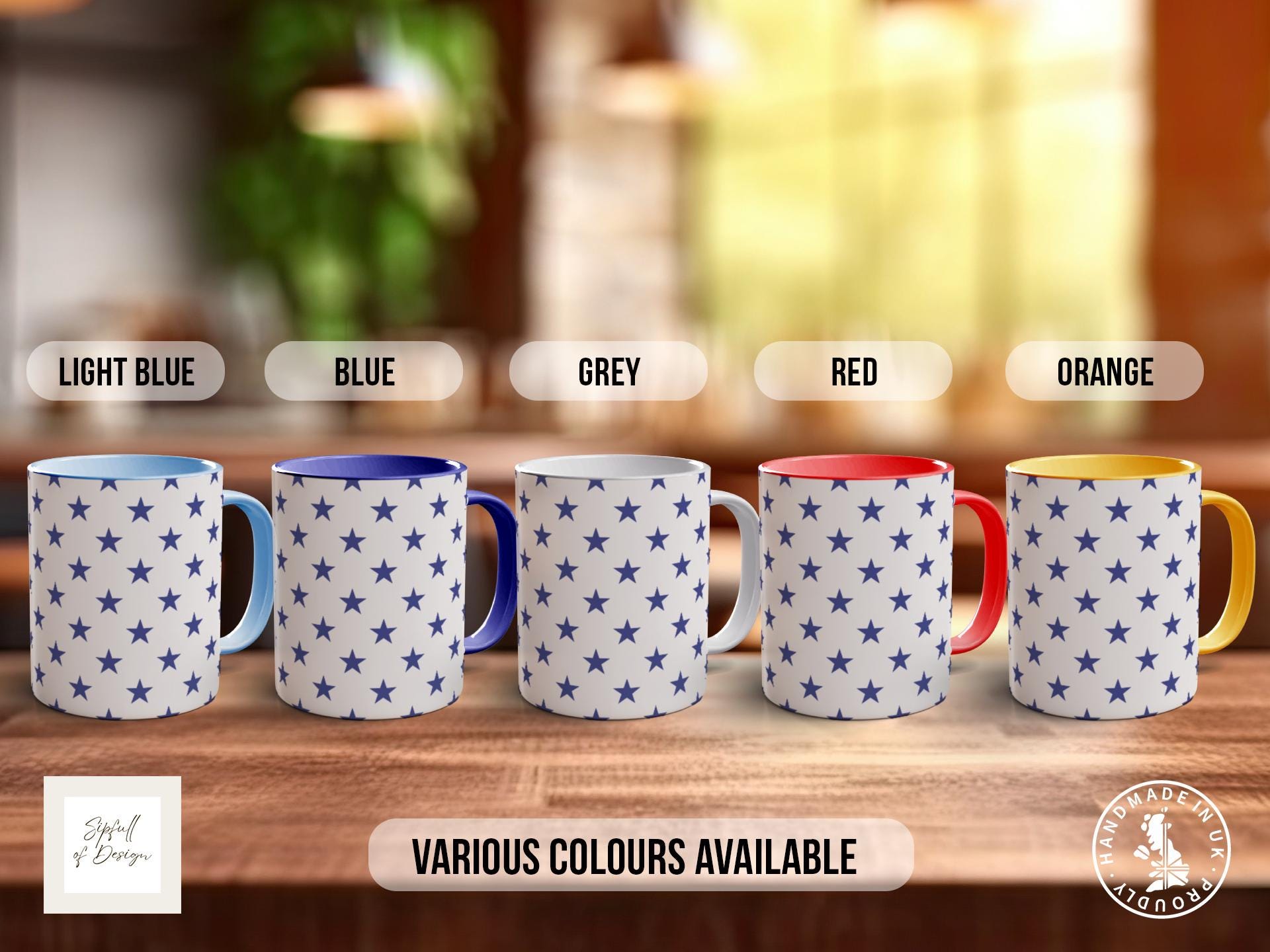 Blue Stars Pattern Full Wrap Coloured Art Mug - Design 6