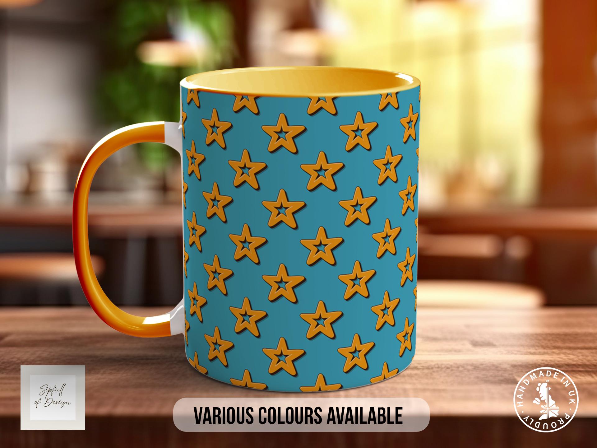 Orange Retro Stars Pattern Full Wrap Coloured Art Mug - Design 7