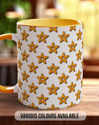 Gold on White Retro Stars Pattern Full Wrap Coloured Art Mug - Design 10 - Sipfull of Design