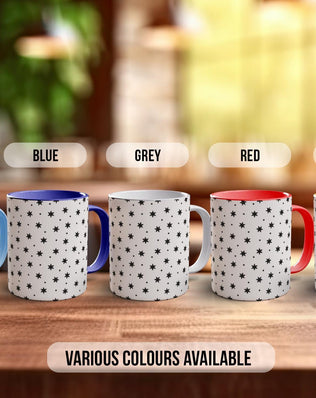 Black Stars & Dots Pattern Full Wrap Coloured Art Mug - Design 13 - Sipfull of Design