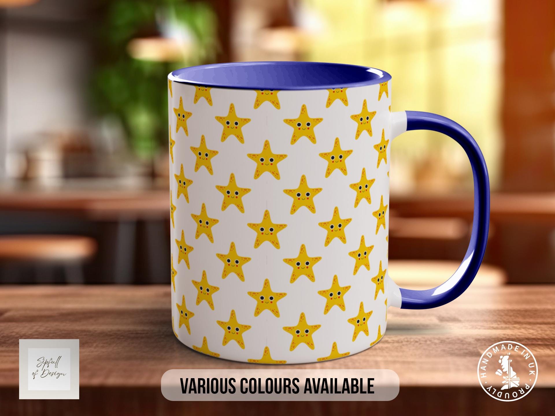 Yellow Sea Star Pattern Full Wrap Coloured Art Mug - Design 14