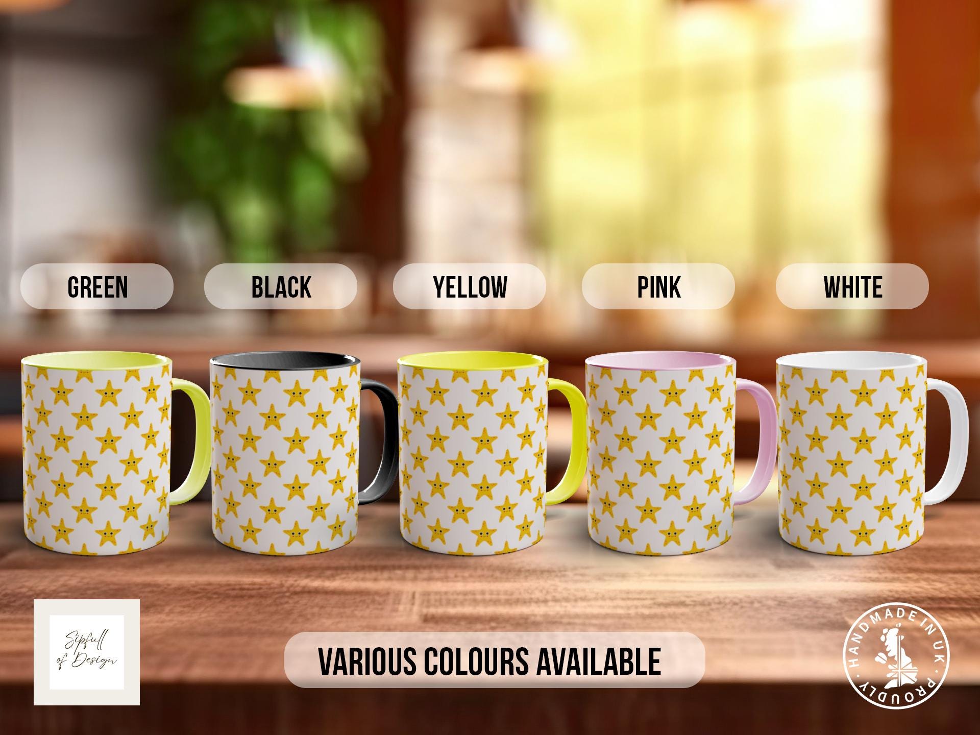Yellow Sea Star Pattern Full Wrap Coloured Art Mug - Design 14
