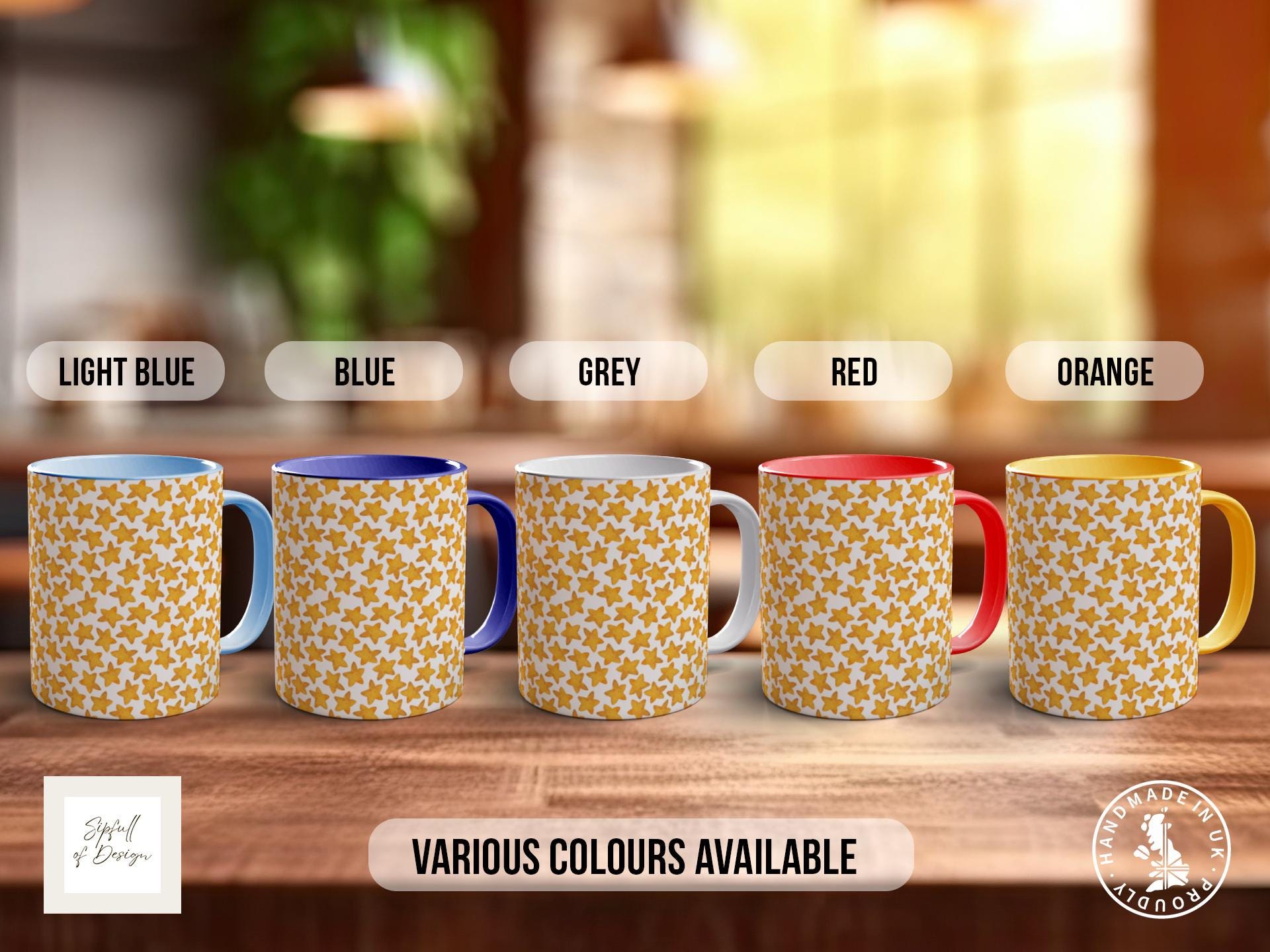 Watercolour Star Pattern Full Wrap Coloured Art Mug - Design 16