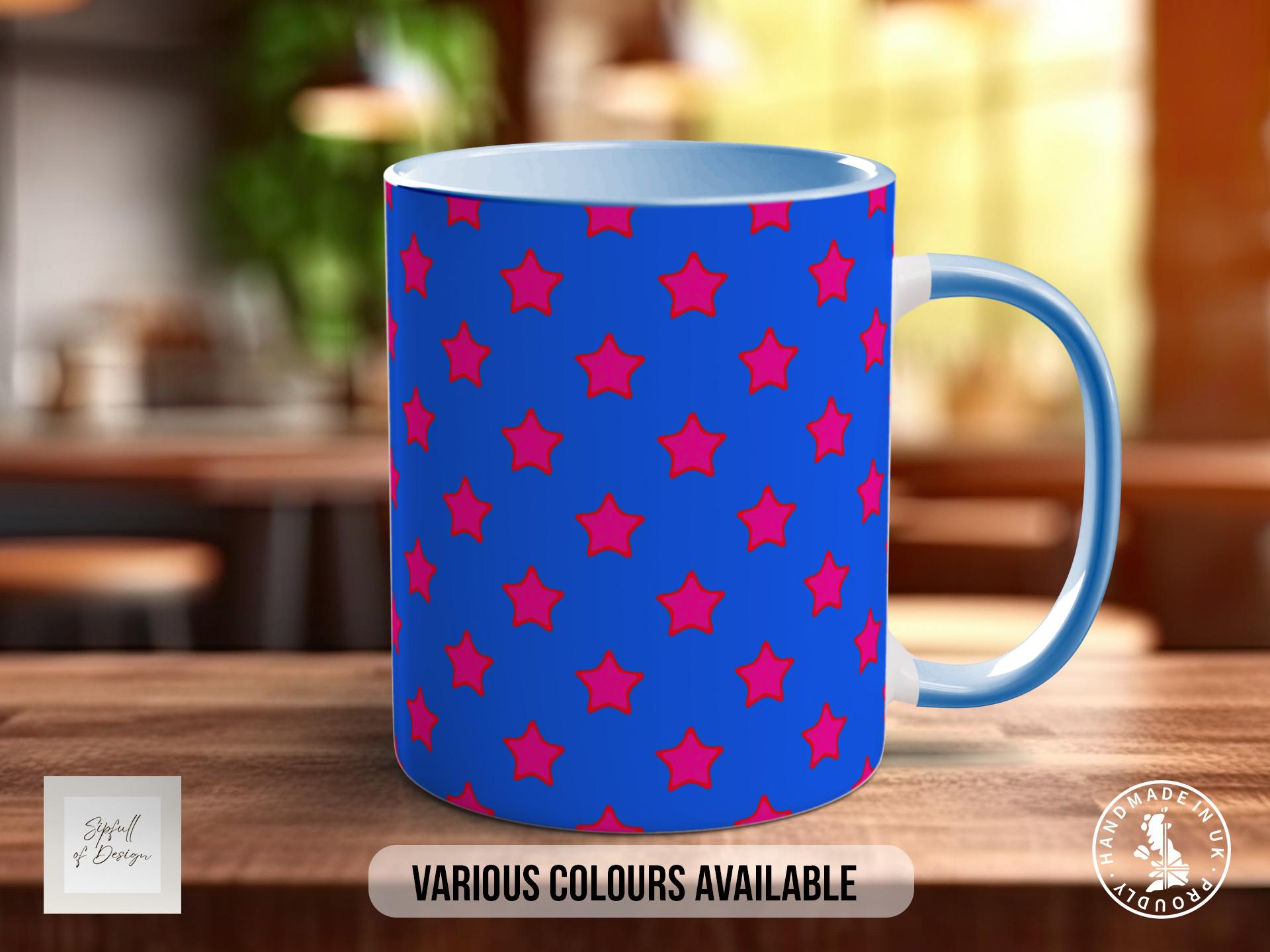 Seastar on Blue Star Pattern Full Wrap Coloured Art Mug - Design 18