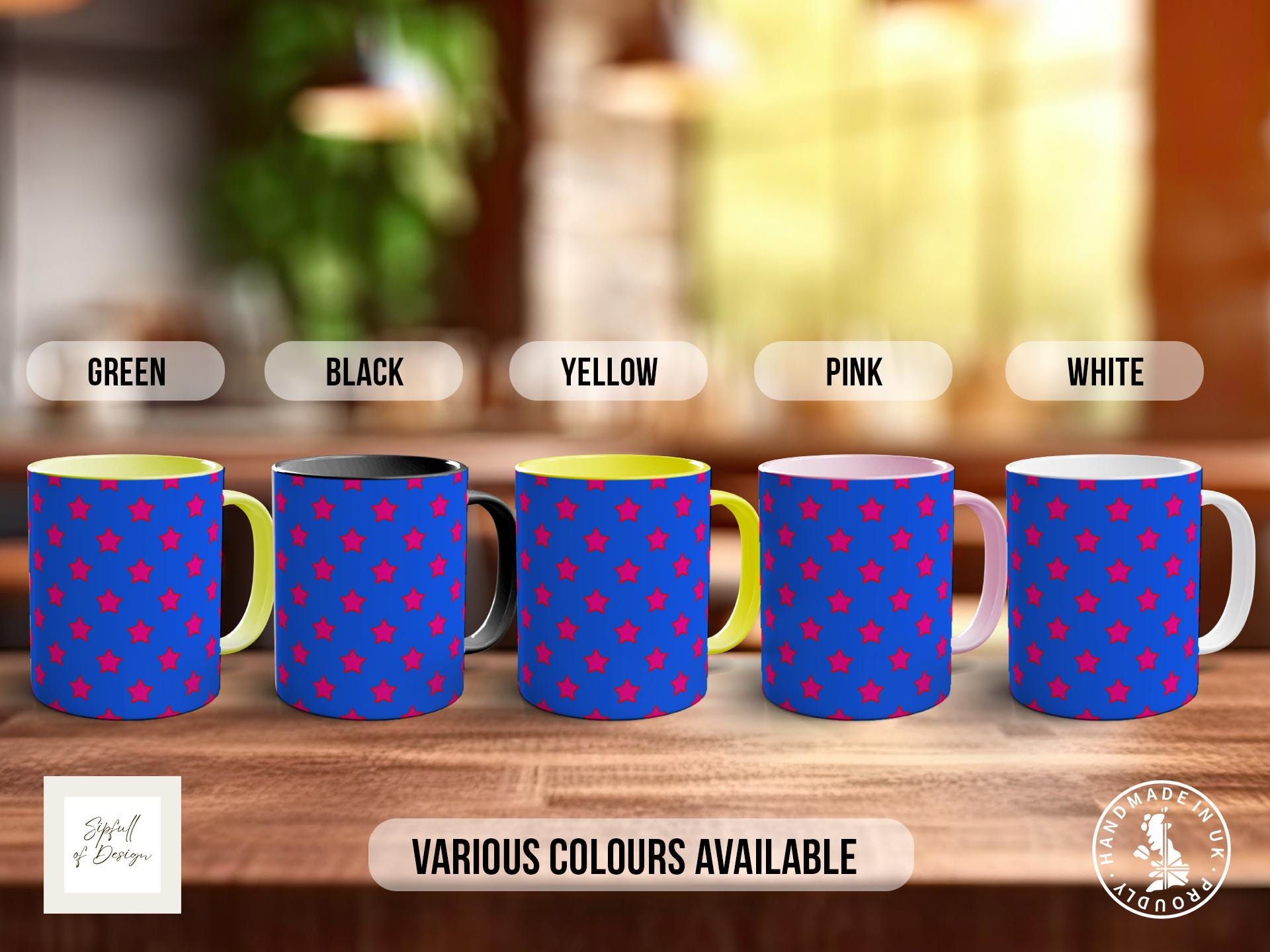 Seastar on Blue Star Pattern Full Wrap Coloured Art Mug - Design 18