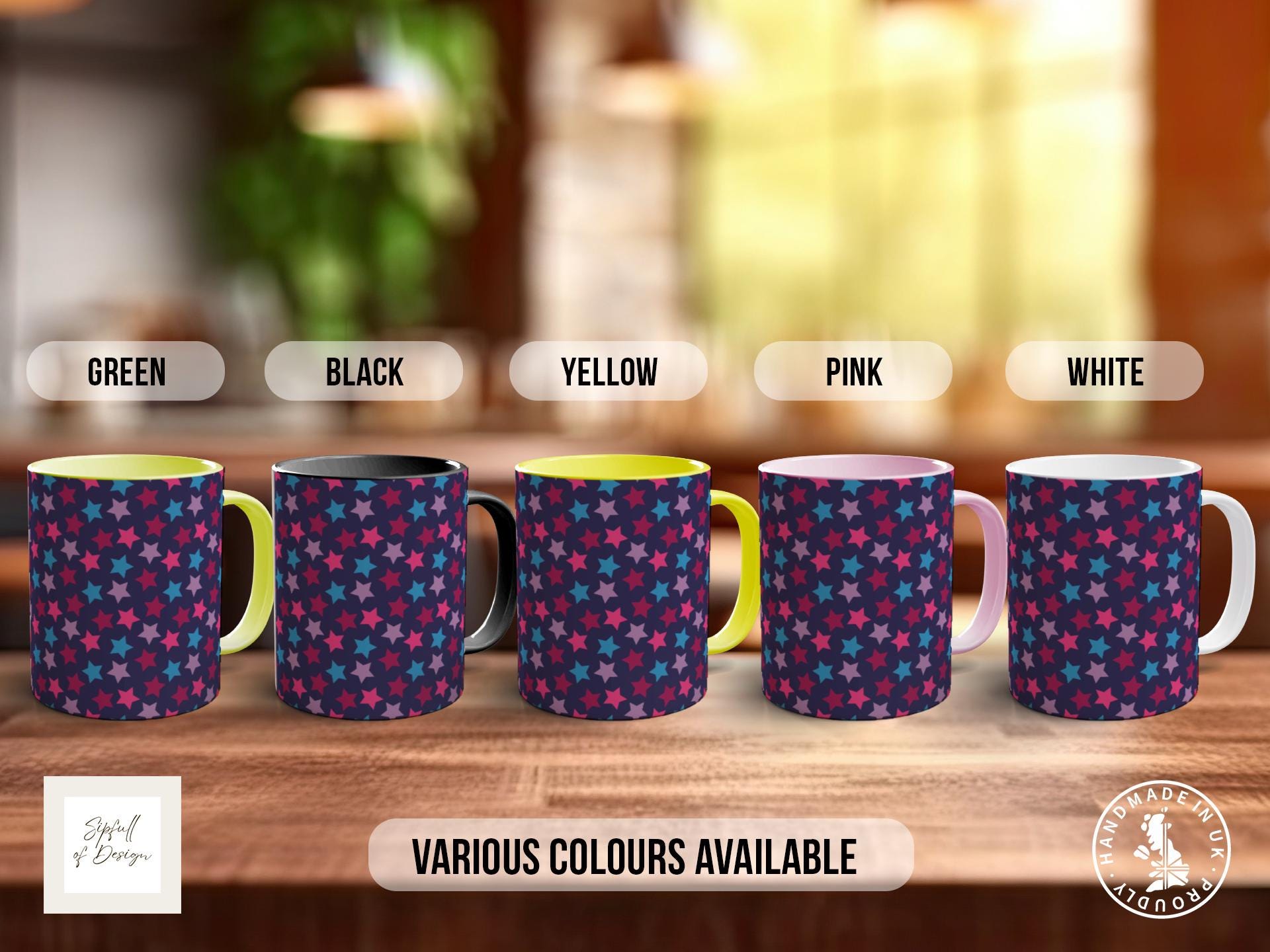 Blue & Purple Star Pattern Full Wrap Coloured Art Mug - Design 19