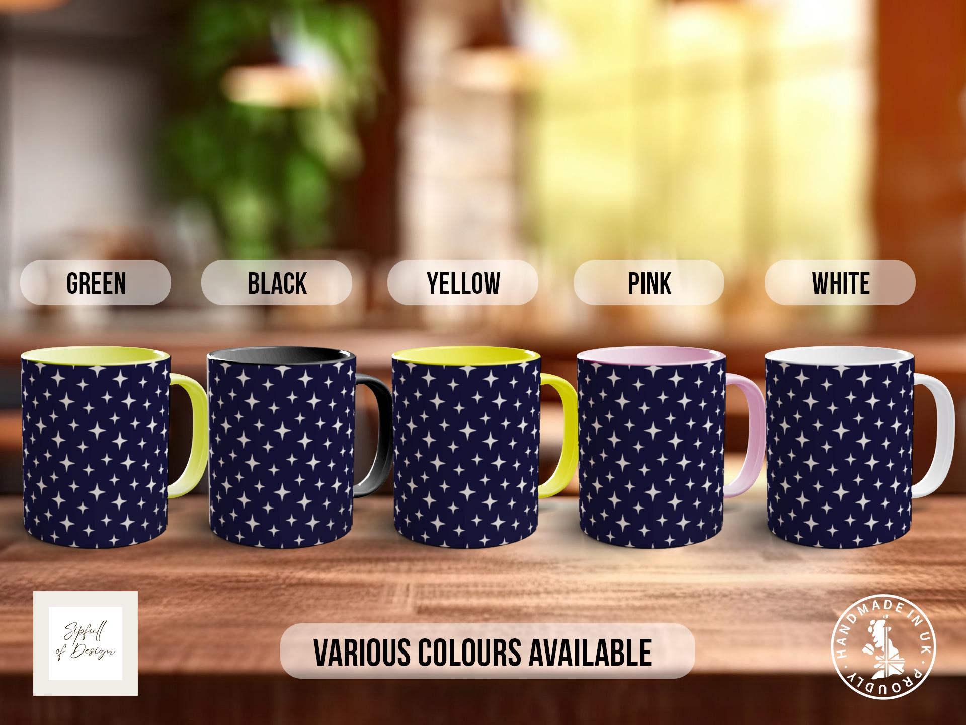 Flat White Star Pattern Full Wrap Coloured Art Mug - Design 21