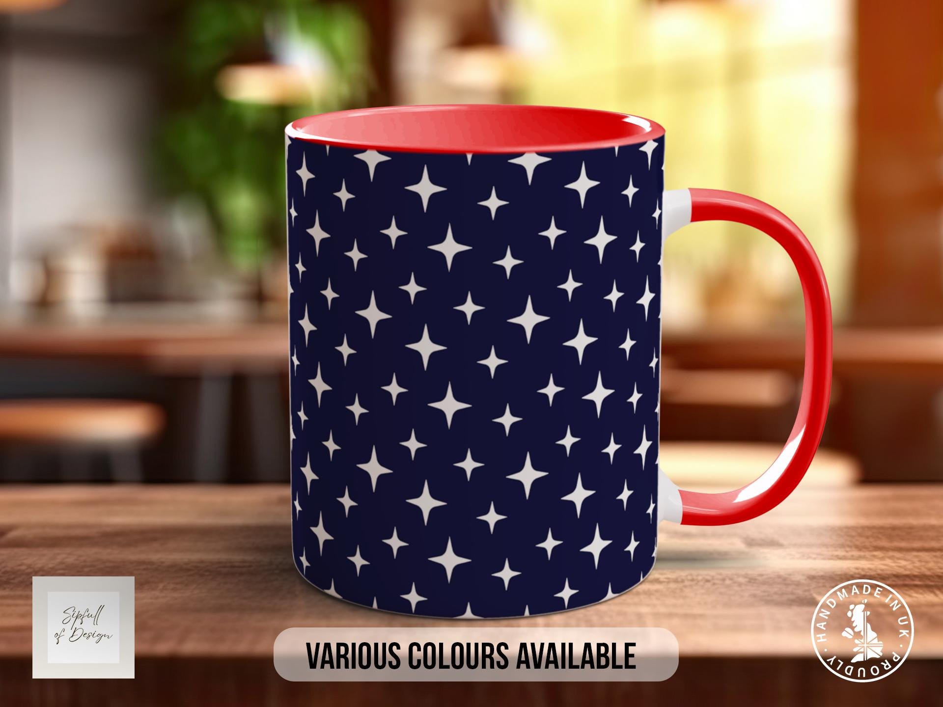 Flat White Star Pattern Full Wrap Coloured Art Mug - Design 21