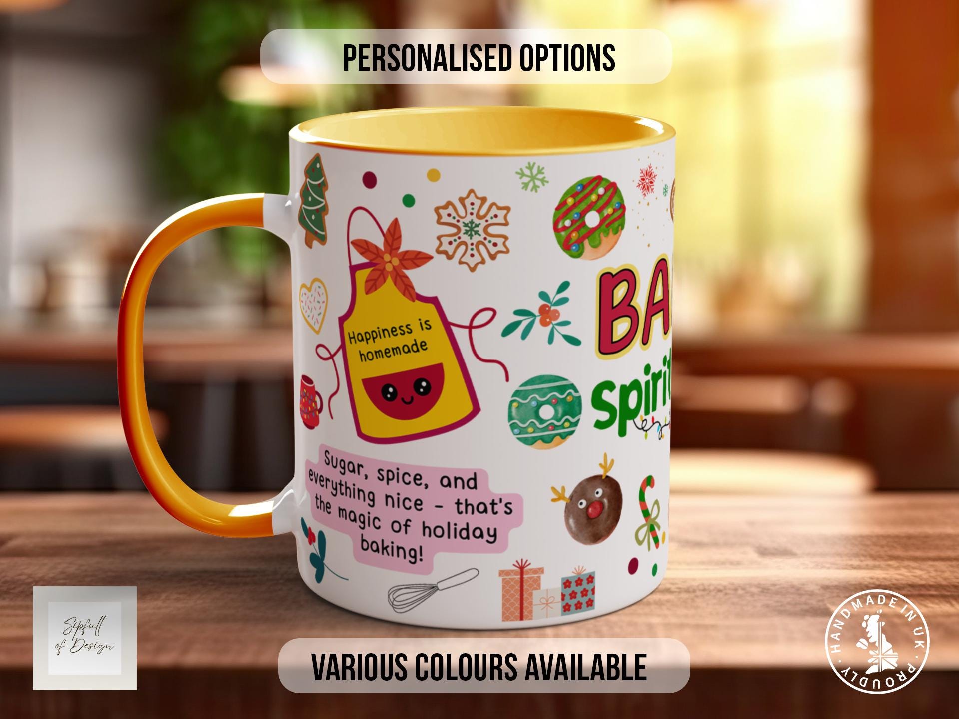 Baking Spirits Bright Festive Mug, Motivational Coloured Mug, Uplifting Mug of Positivity, Inspirational Gift Idea