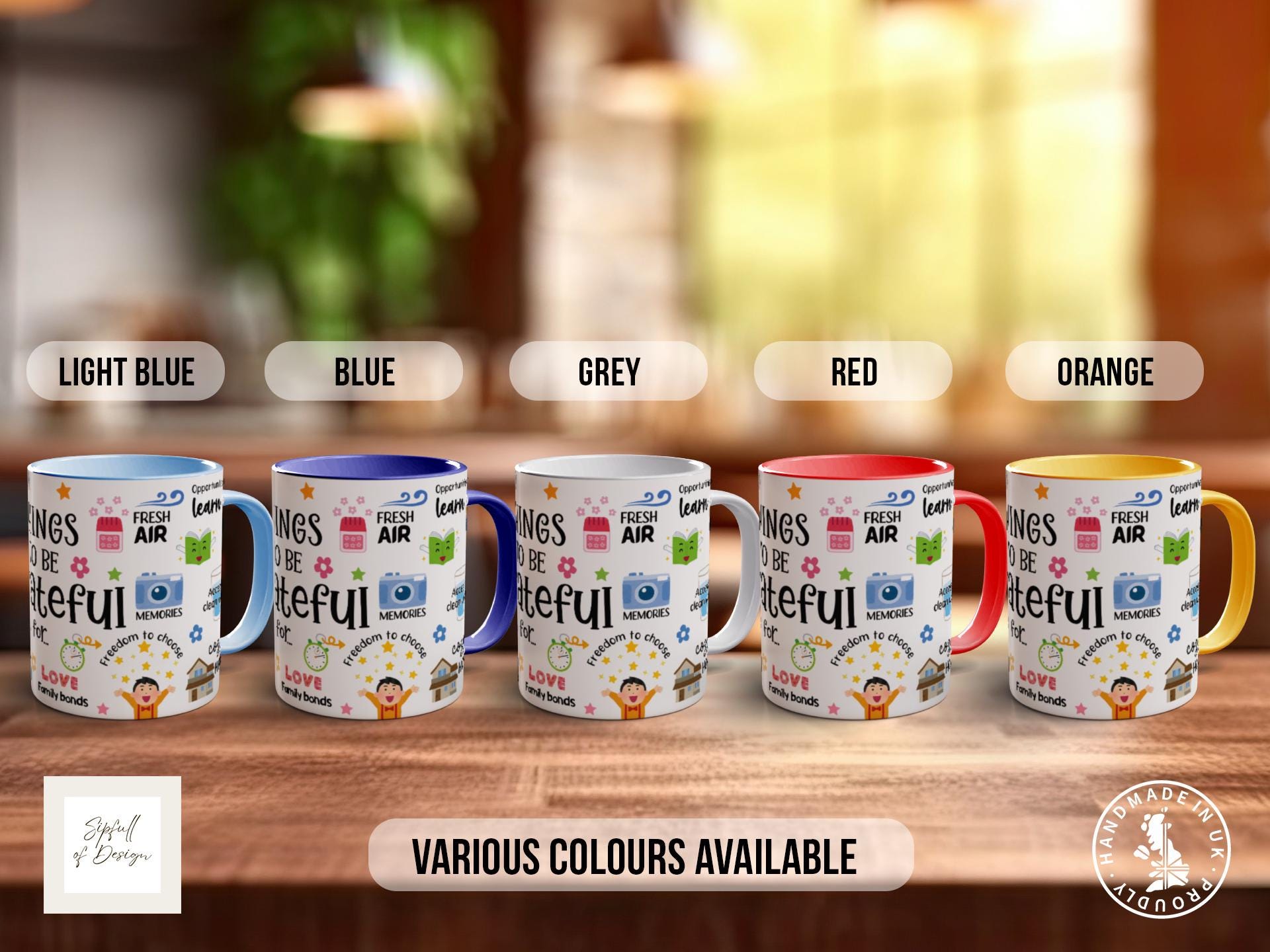 Things To Be Grateful For Mug, Motivational Coloured Mug, Uplifting Mug of Positivity, Inspirational Gift Idea