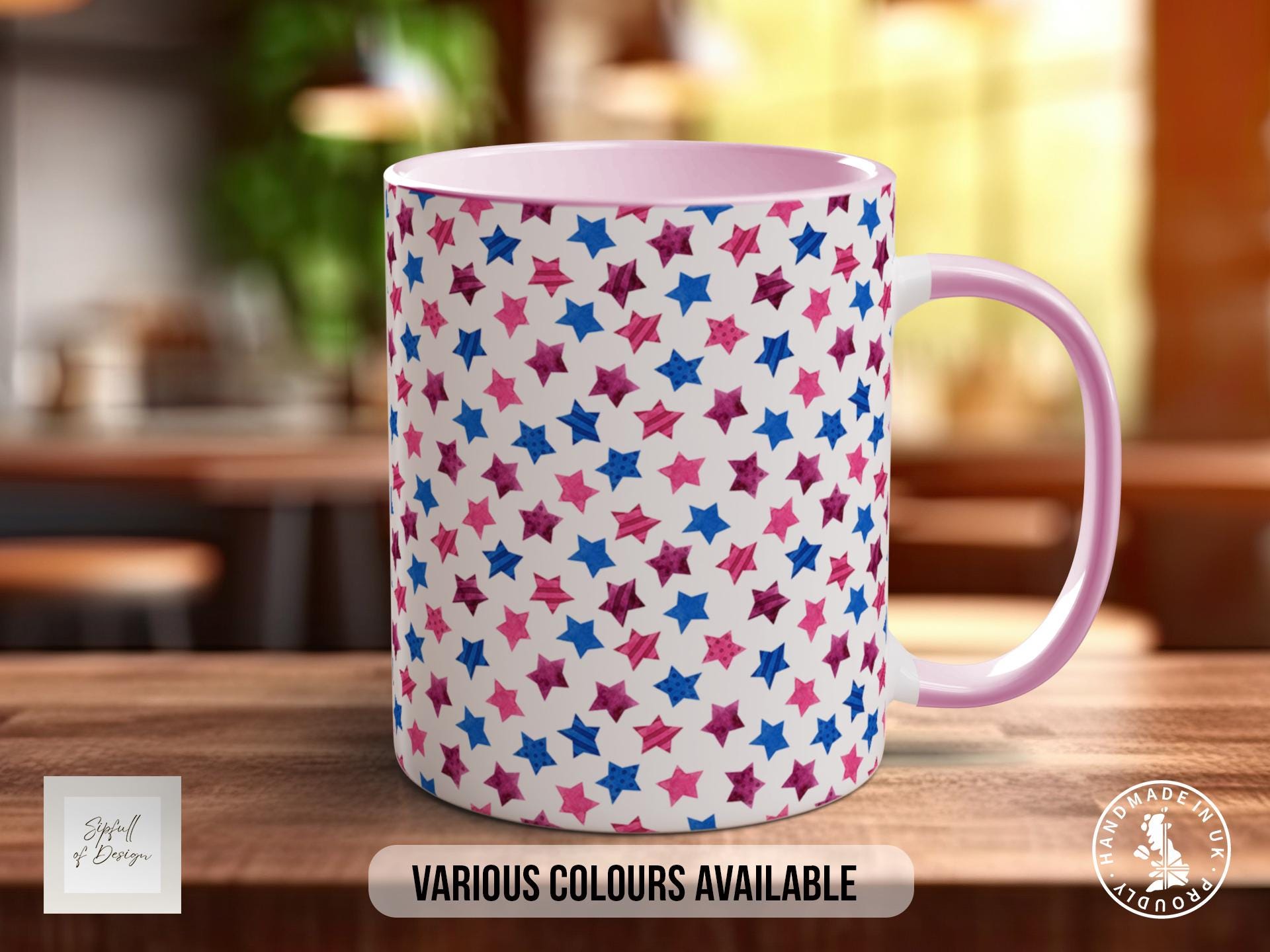 Stars Pattern Full Wrap Coloured Art Mug - Design 1