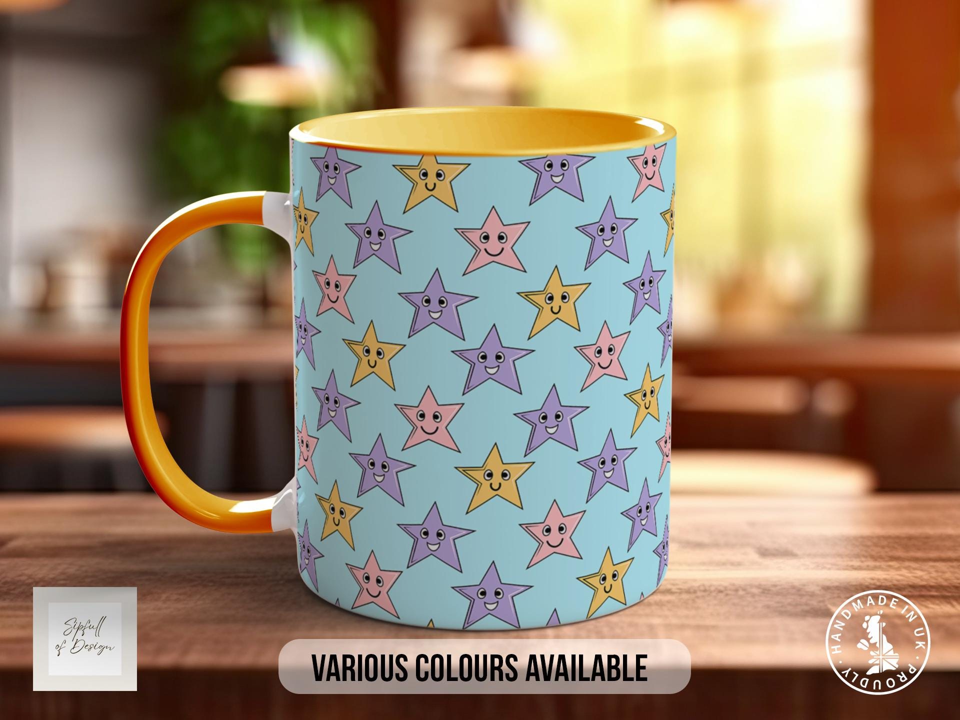 Funny Stars Pattern Full Wrap Coloured Art Mug - Design 3
