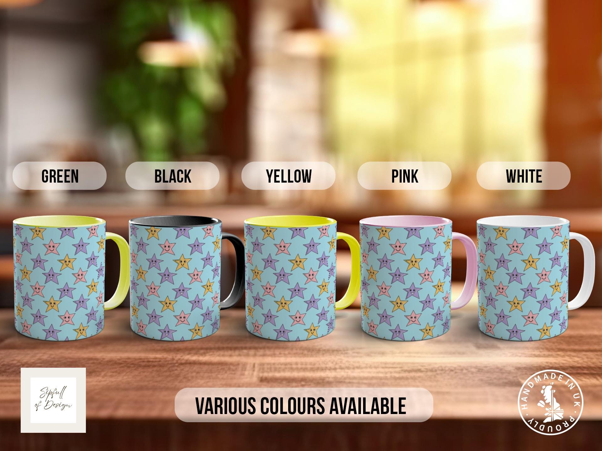 Funny Stars Pattern Full Wrap Coloured Art Mug - Design 3