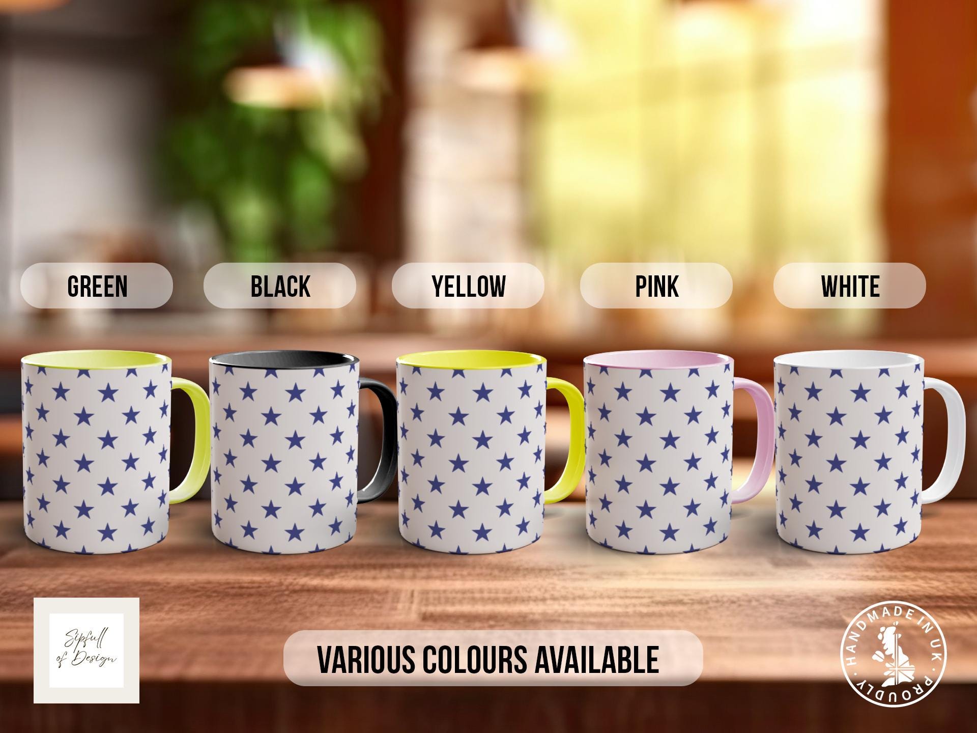 Blue Stars Pattern Full Wrap Coloured Art Mug - Design 6